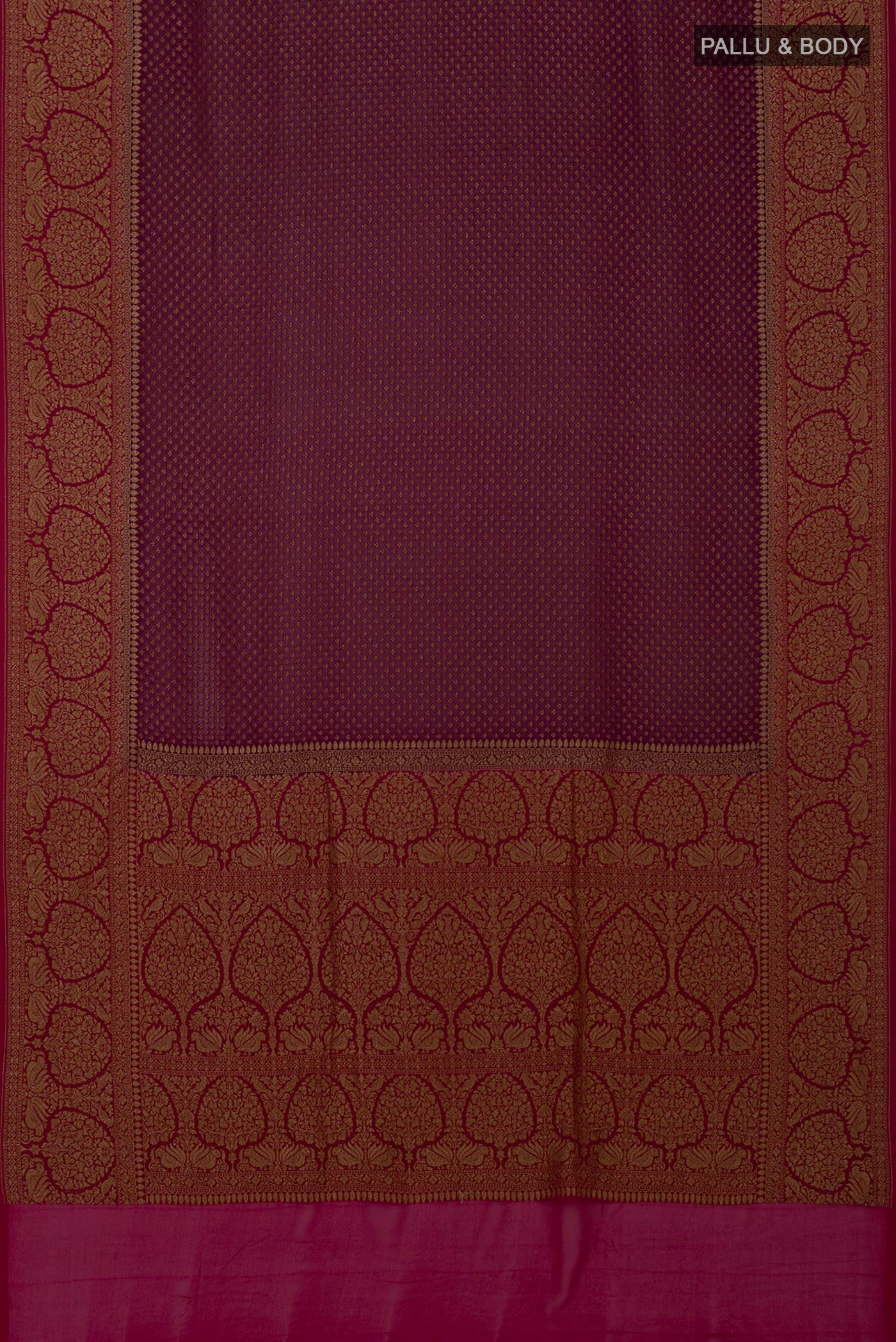 Flat view of Purple Georgette Saree with Fancy on the body and Fancy Border. 