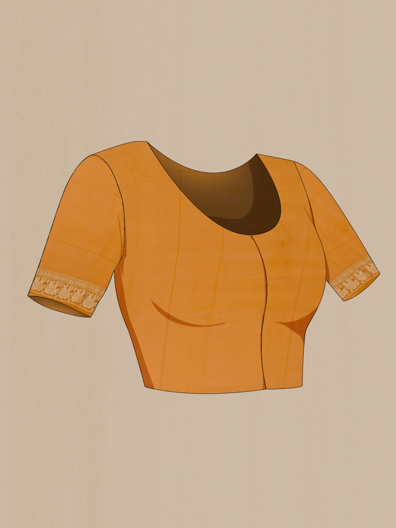 Close up image of the blouse of Yellow Banarasi Georgette Saree with Zari Brocade on the body and Zari Border. 
