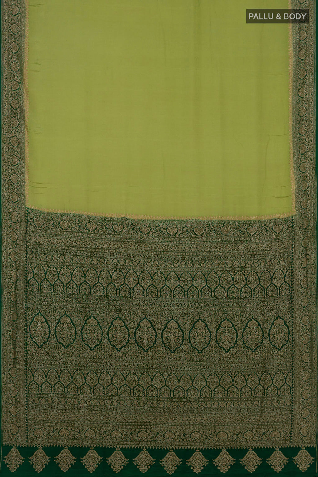 Flat view of Light Green Georgette Saree with Fancy on the body and Zari Border. 