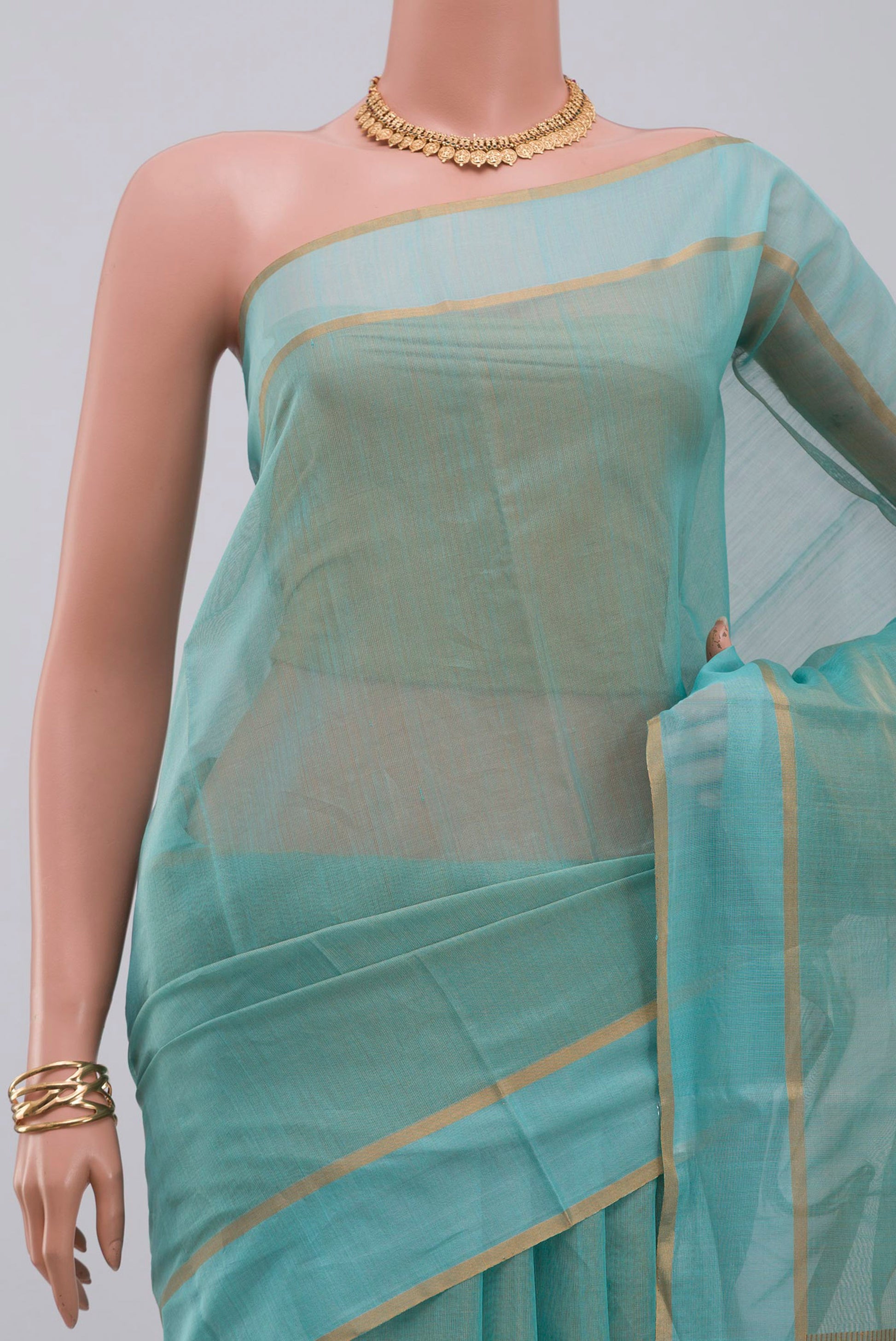 Border image of Blue Chanderi Silk Cotton Saree with Plain Body and Zari Border. 