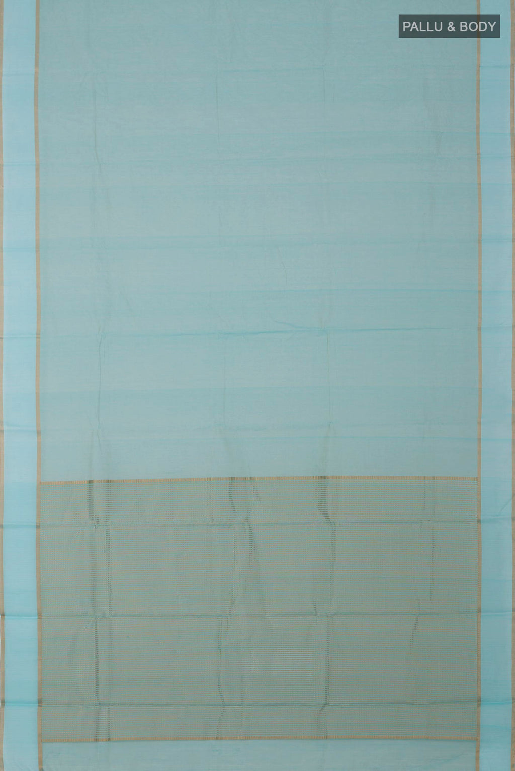 Flat view of Blue Chanderi Silk Cotton Saree with Plain Body and Zari Border. 