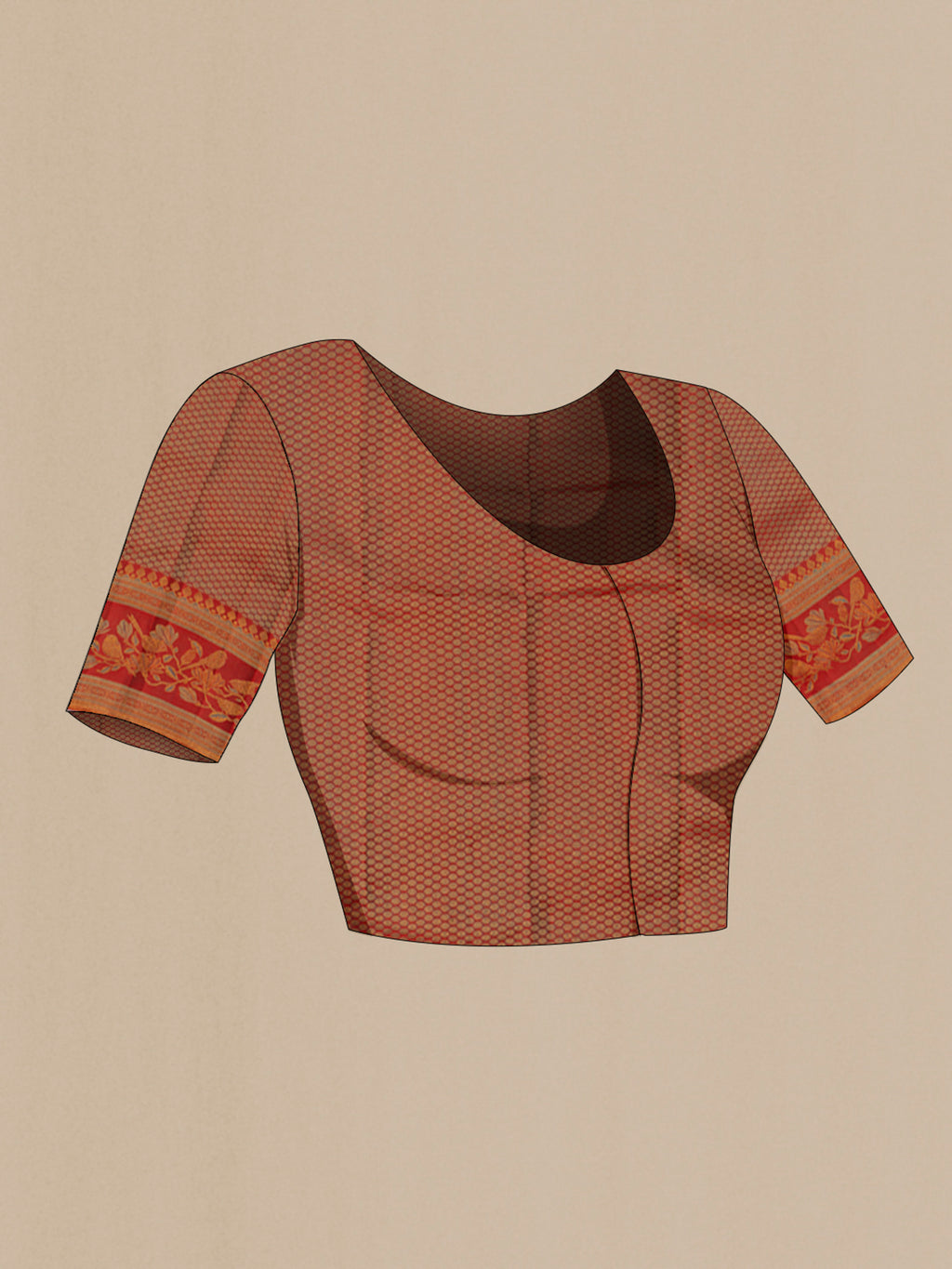 Close up image of the blouse of Blue Kanchipuram Silk Saree with Zari Brocade on the body and Zari Border. 