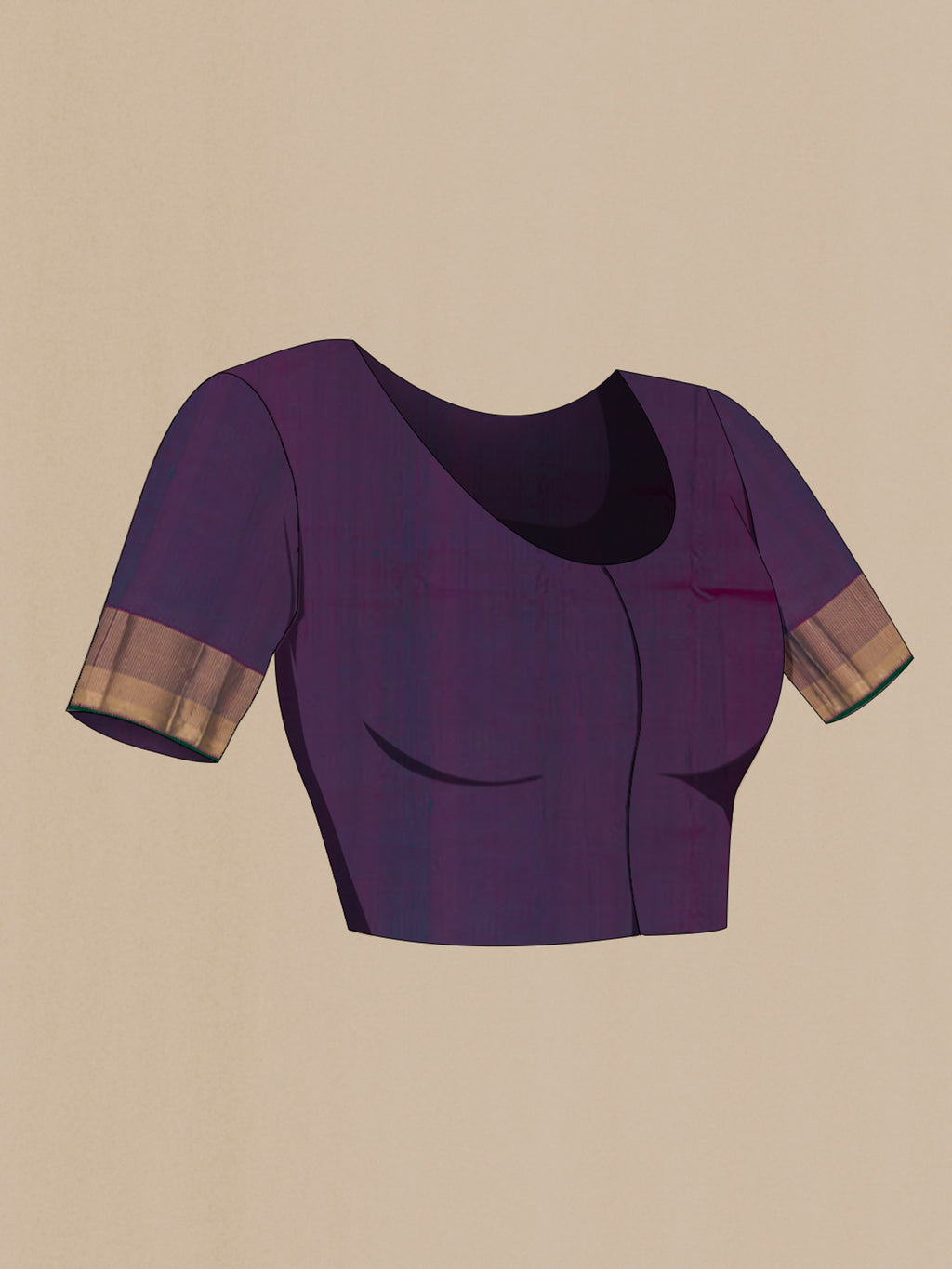 Close up image of the blouse of Green Kanchipuram Silk Saree with Zari Butta on the body and Zari Border. 
