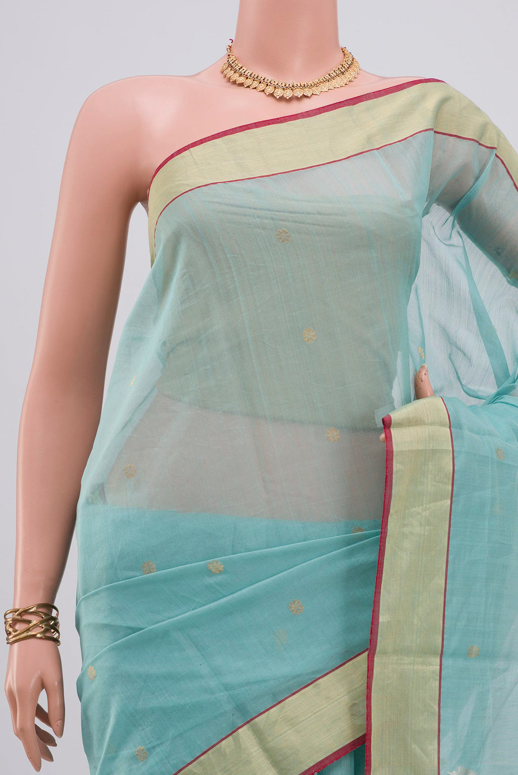 Border image of Blue Chanderi Silk Cotton Saree with Zari Butta on the body and Zari Border. 