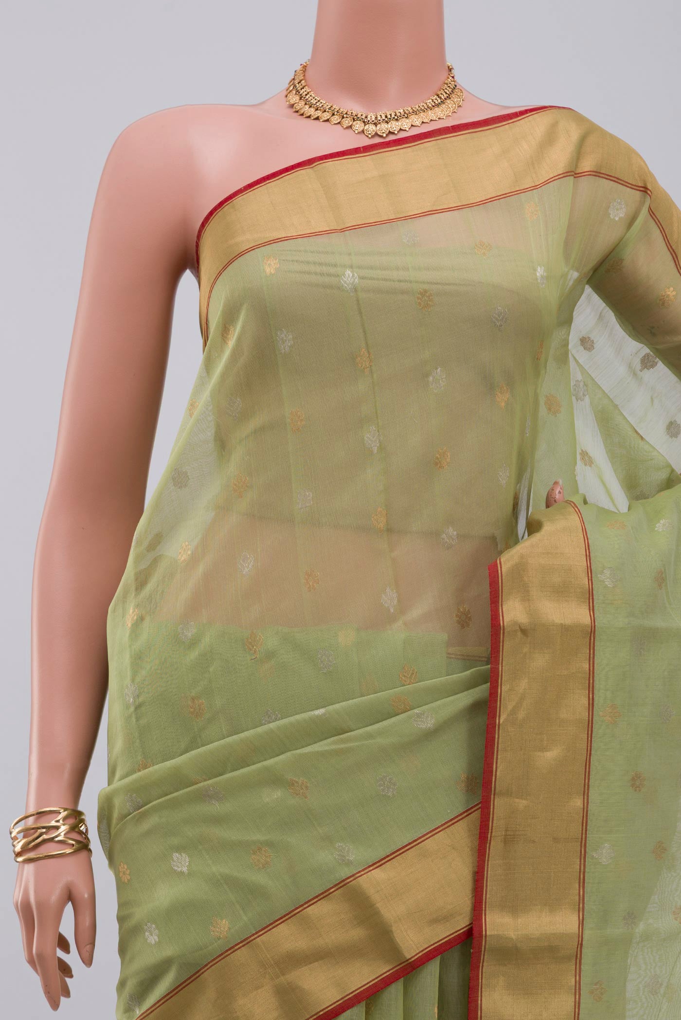 Border image of Green Chanderi Silk Cotton Saree with Zari Butta on the body and Zari Border. 