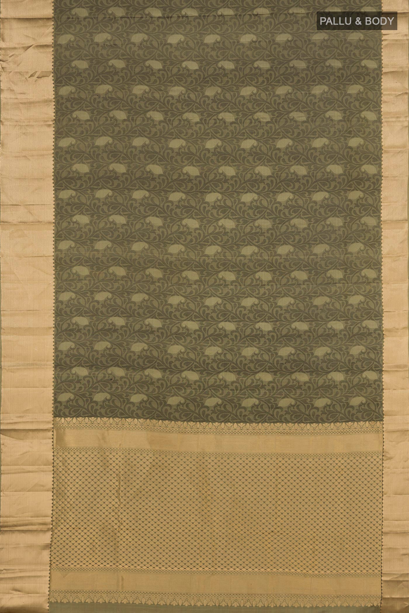Flat view of Green Soft Silk Saree with Jacquard design on the body and Zari Border. 