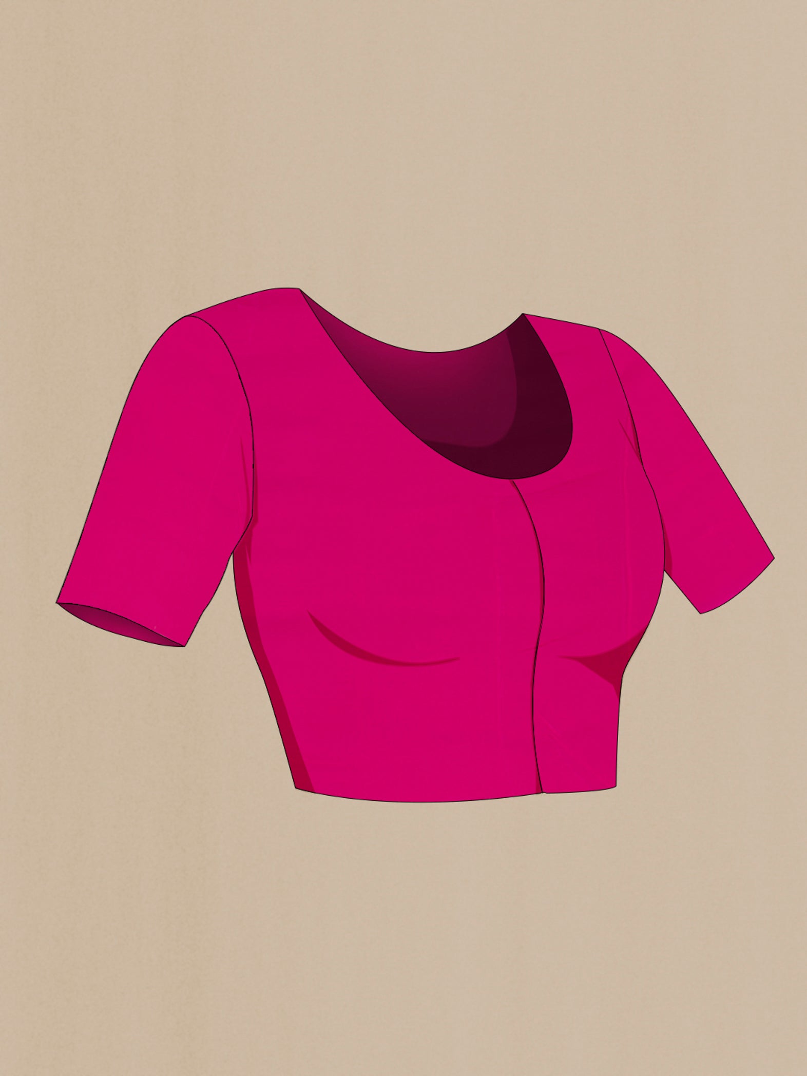Close up image of the blouse of Pink Mysore Chiffon Saree with Printed design on the body and Without Border. 