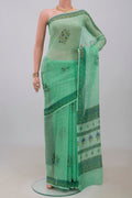 Sea Green Mysore Chiffon Saree with Printed design on the body and Printed Border.  displayed on a mannequin