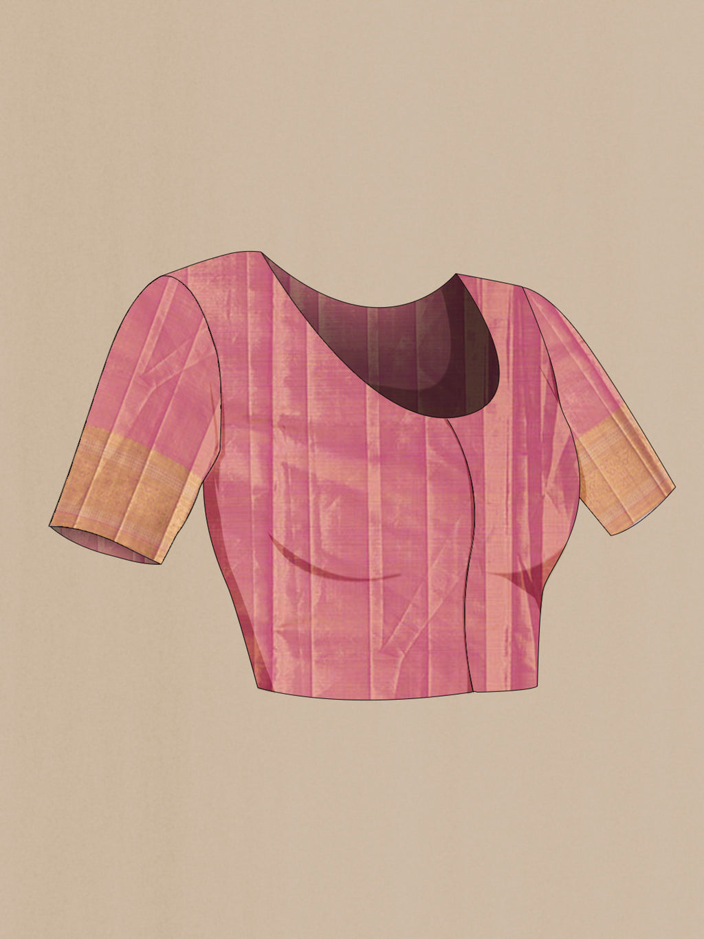 Close up image of the blouse of Pink Kanjivaram Tissue Saree with Zari Brocade on the body and Zari Border. 