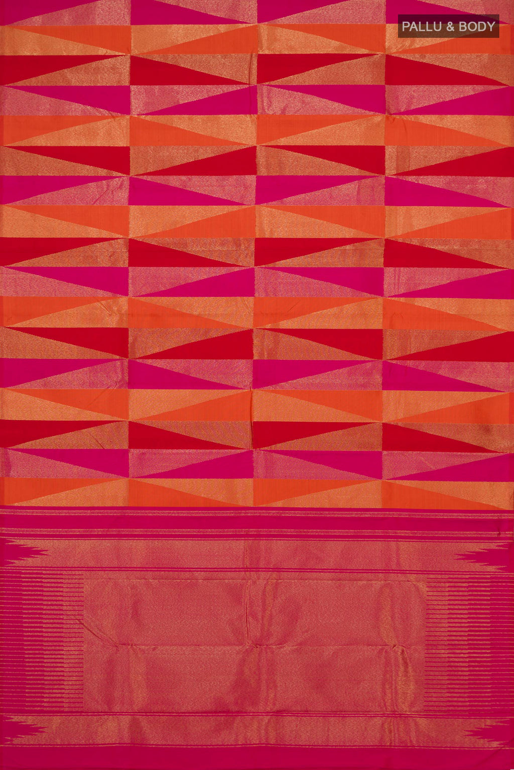 Flat view of Multi Color Kanjivaram Silk Saree with Fancy on the body and Without Border. 
