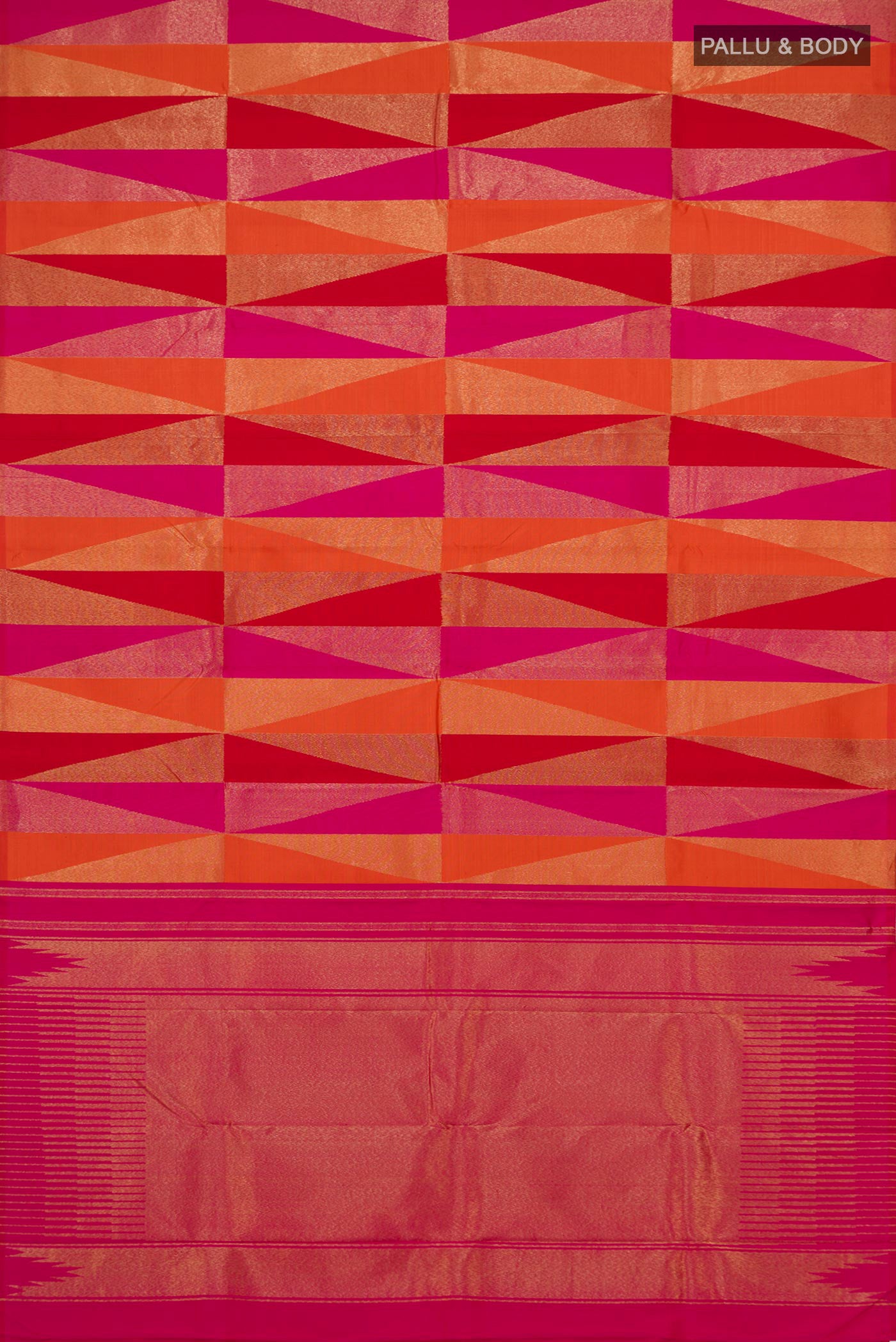 Flat view of Multi Color Kanjivaram Silk Saree with Fancy on the body and Without Border. 