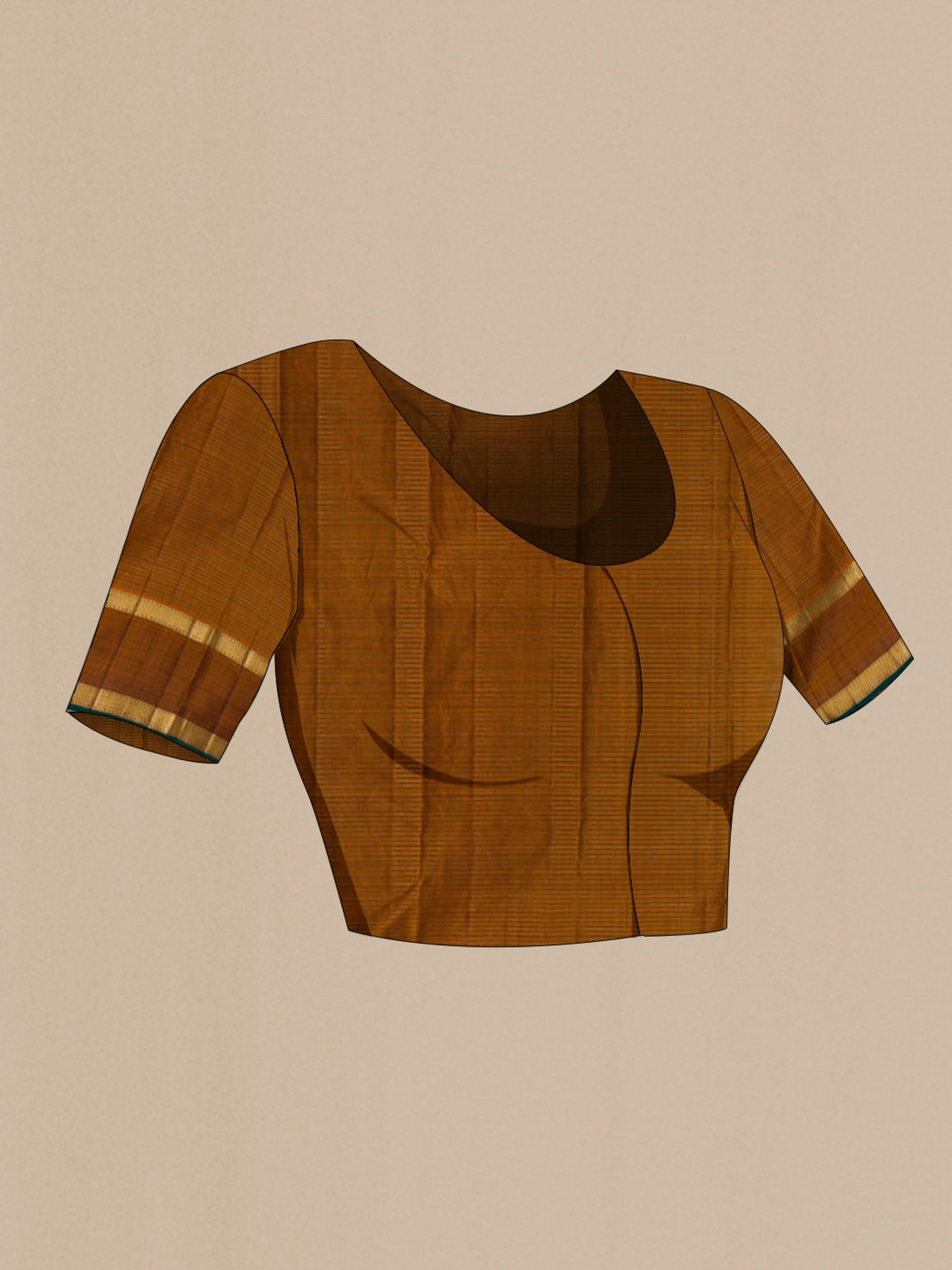 Close up image of the blouse of Coffee Brown Kanchipuram Silk Saree with Checked design on the body and Zari Border. 