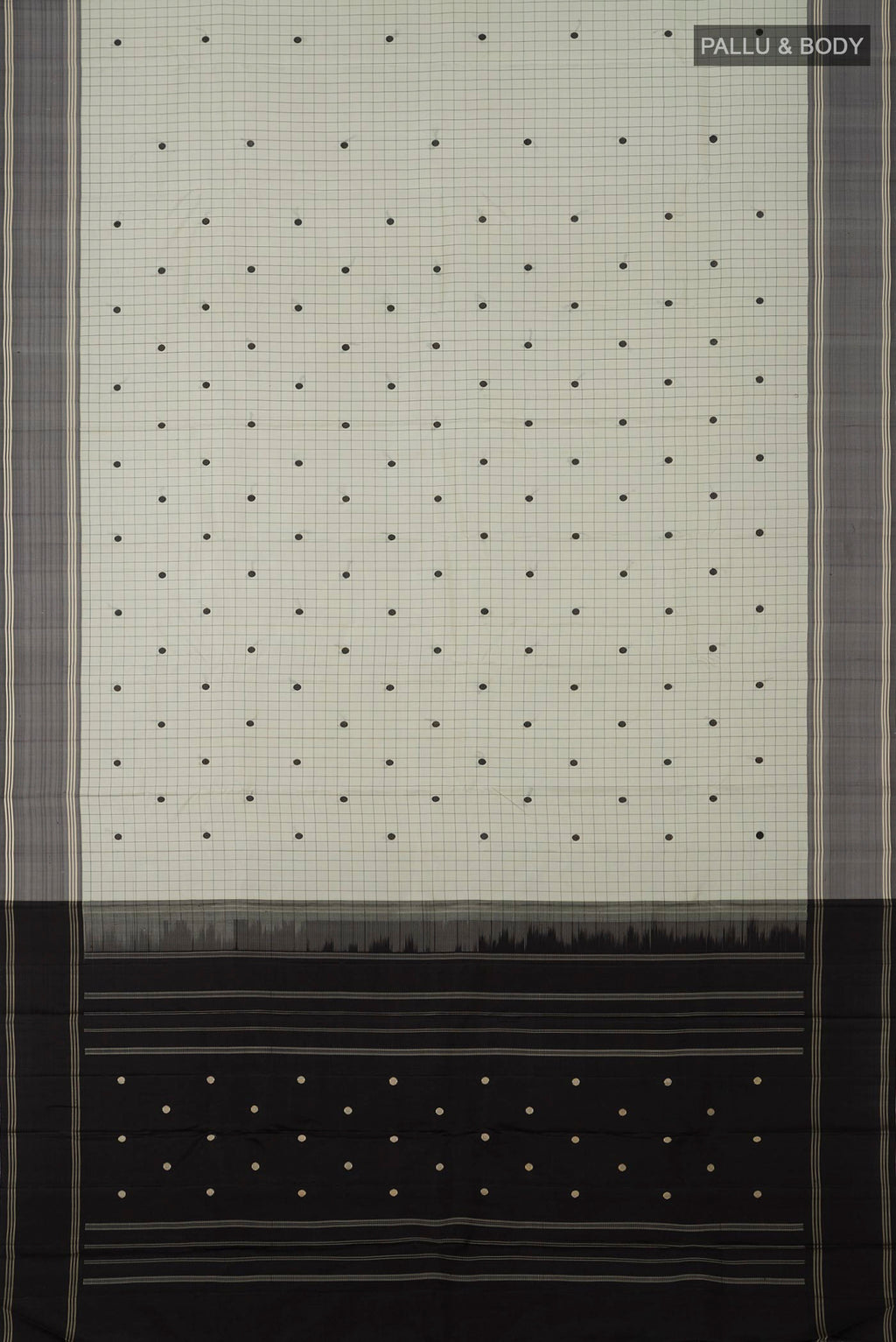 Flat view of Pista Green Kanjivaram Saree with Checked design on the body and Plain Border. 