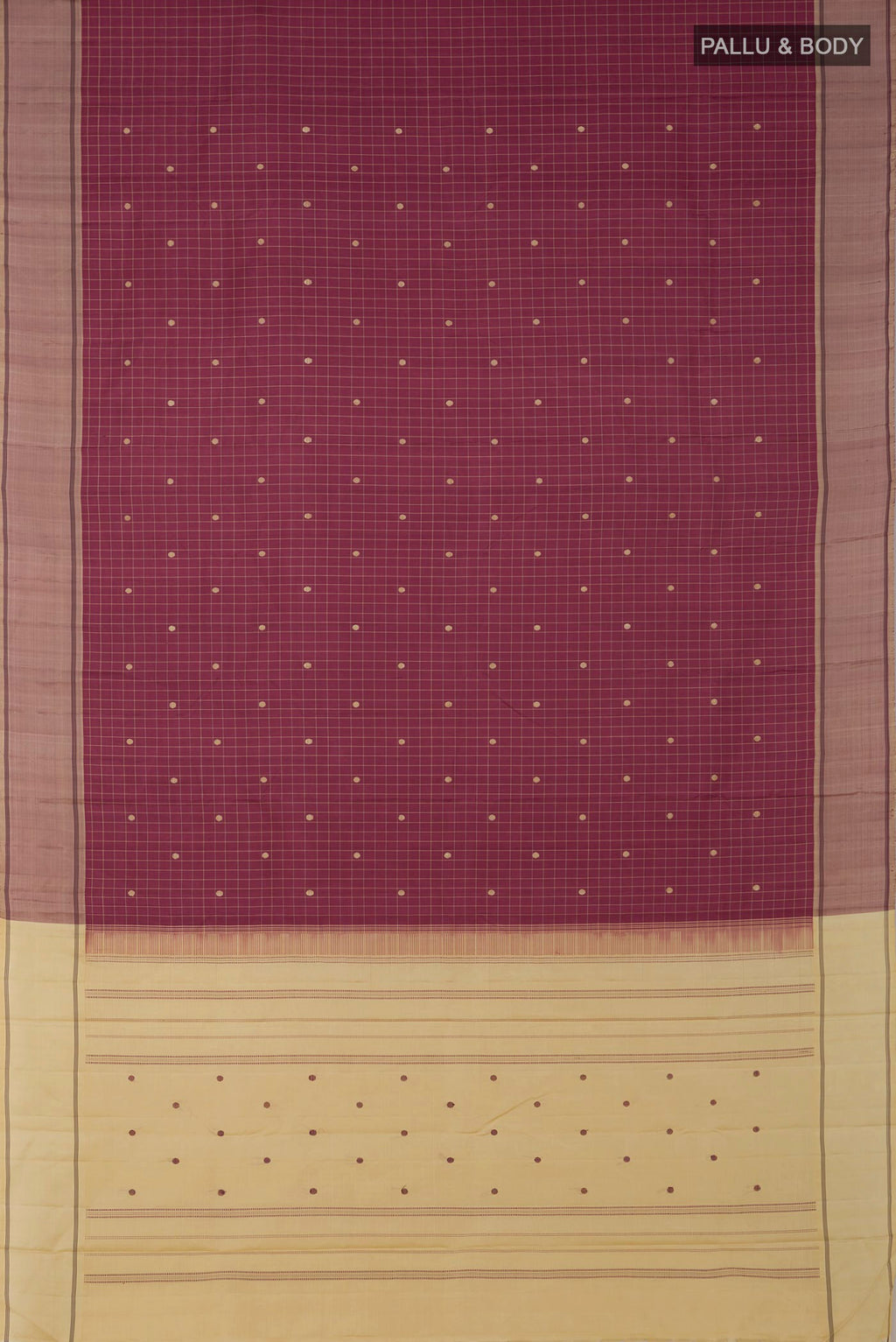 Flat view of Pink Kanjivaram Saree with Checked design on the body and Plain Border. 