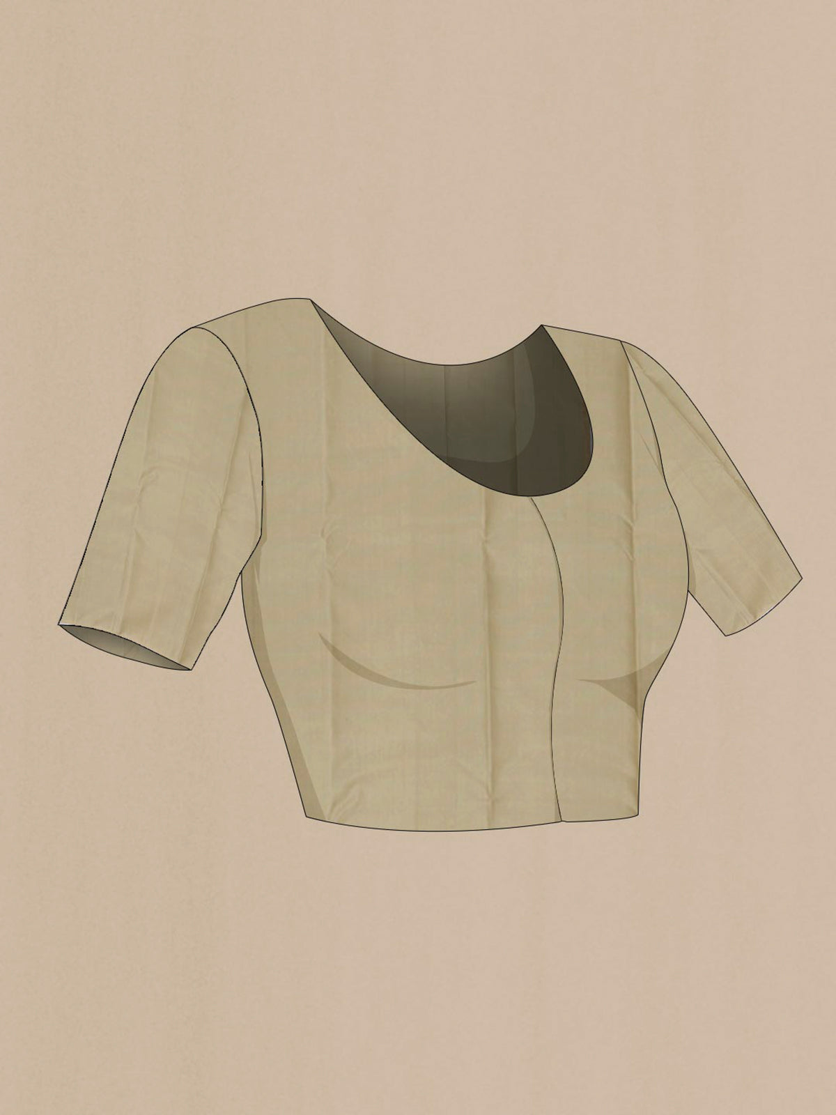 Close up image of the blouse of Pure Silk Beige Kanchipuram Saree with Thread Butta on the body and Zari Border. 