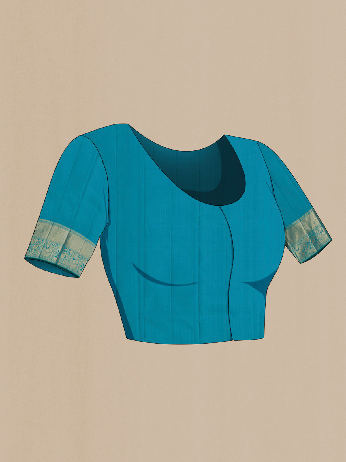Close up image of the blouse of Blue Kanjivaram Silk Saree with Zari Brocade on the body and Zari Border. 
