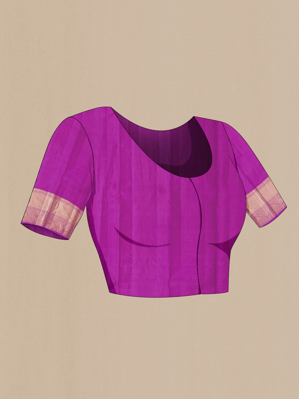 Close up image of the blouse of Purple Kanjivaram Silk Saree with Zari Brocade on the body and Zari Border. 