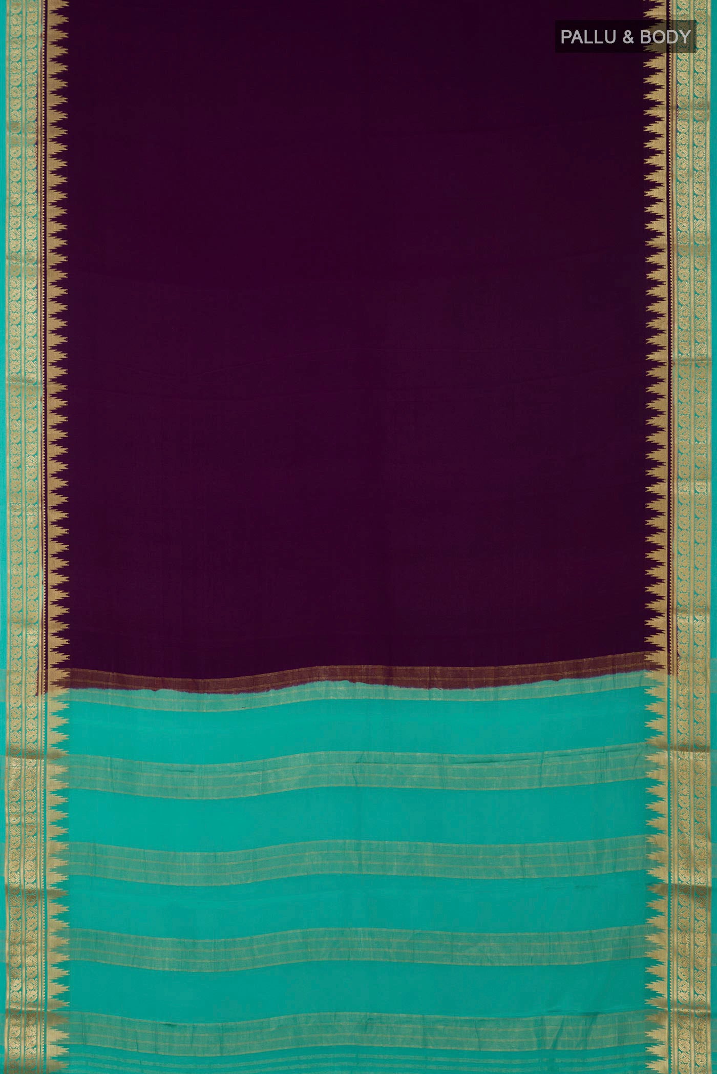 Flat view of Purple Crepe Saree with Plain Body and Zari Border. 