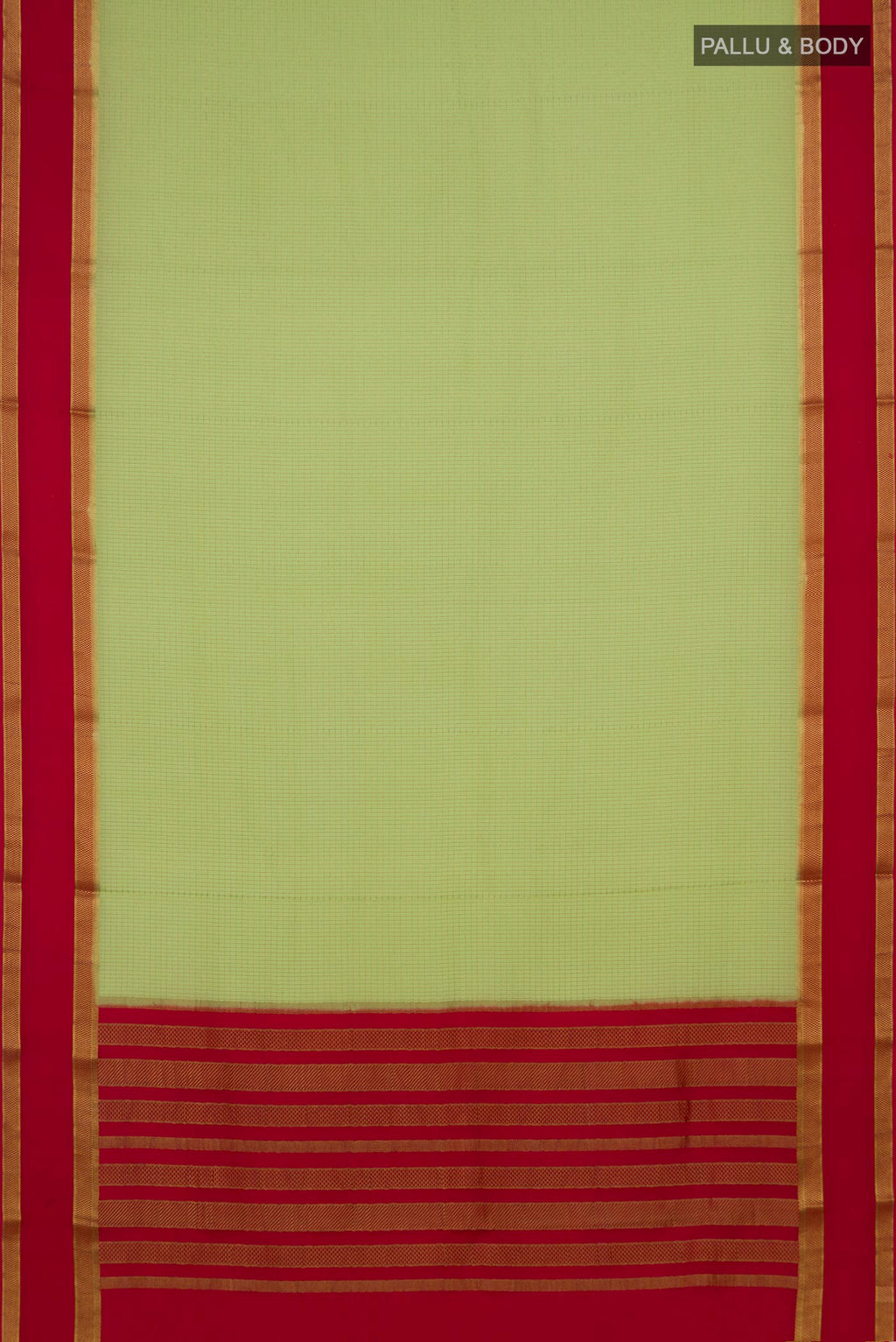 Flat view of Light Green Mysore Crepe Saree with Checked design on the body and Fancy Border. 