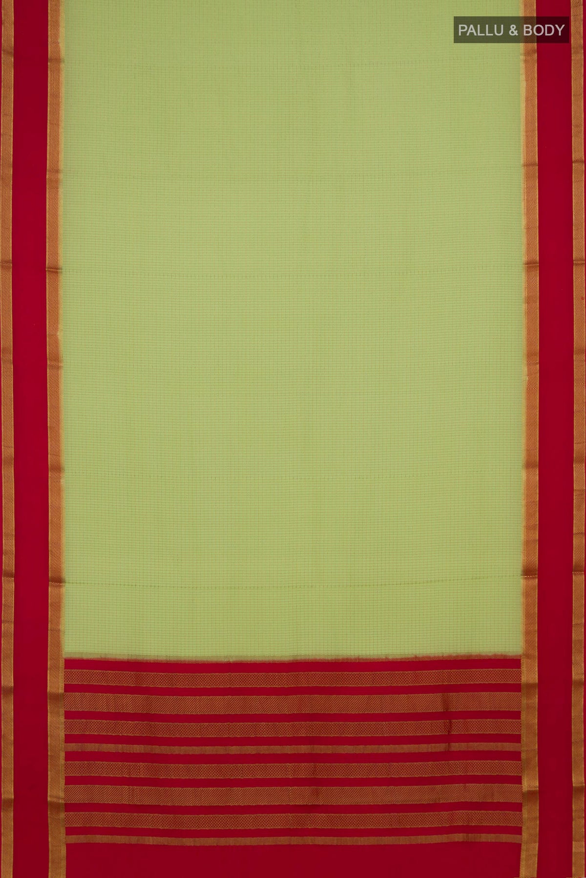 Flat view of Light Green Mysore Crepe Saree with Checked design on the body and Fancy Border. 
