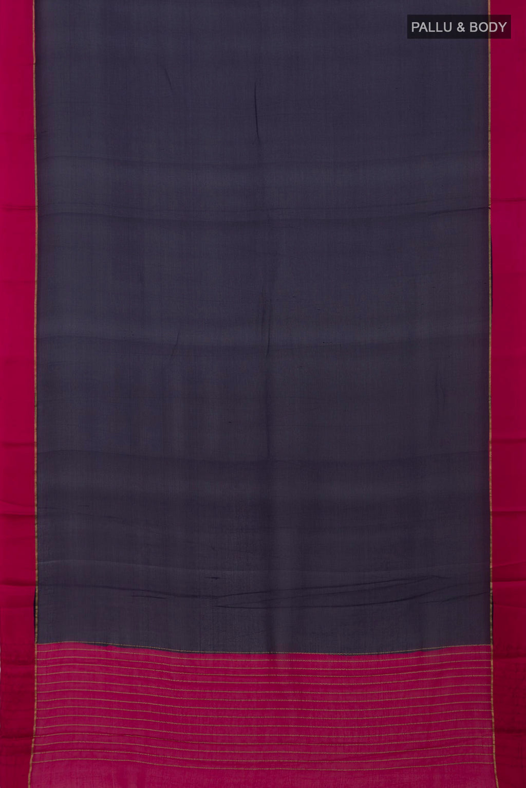 Flat view of Navy Blue Mysore Chiffon Saree with Plain Body and Plain Border. 