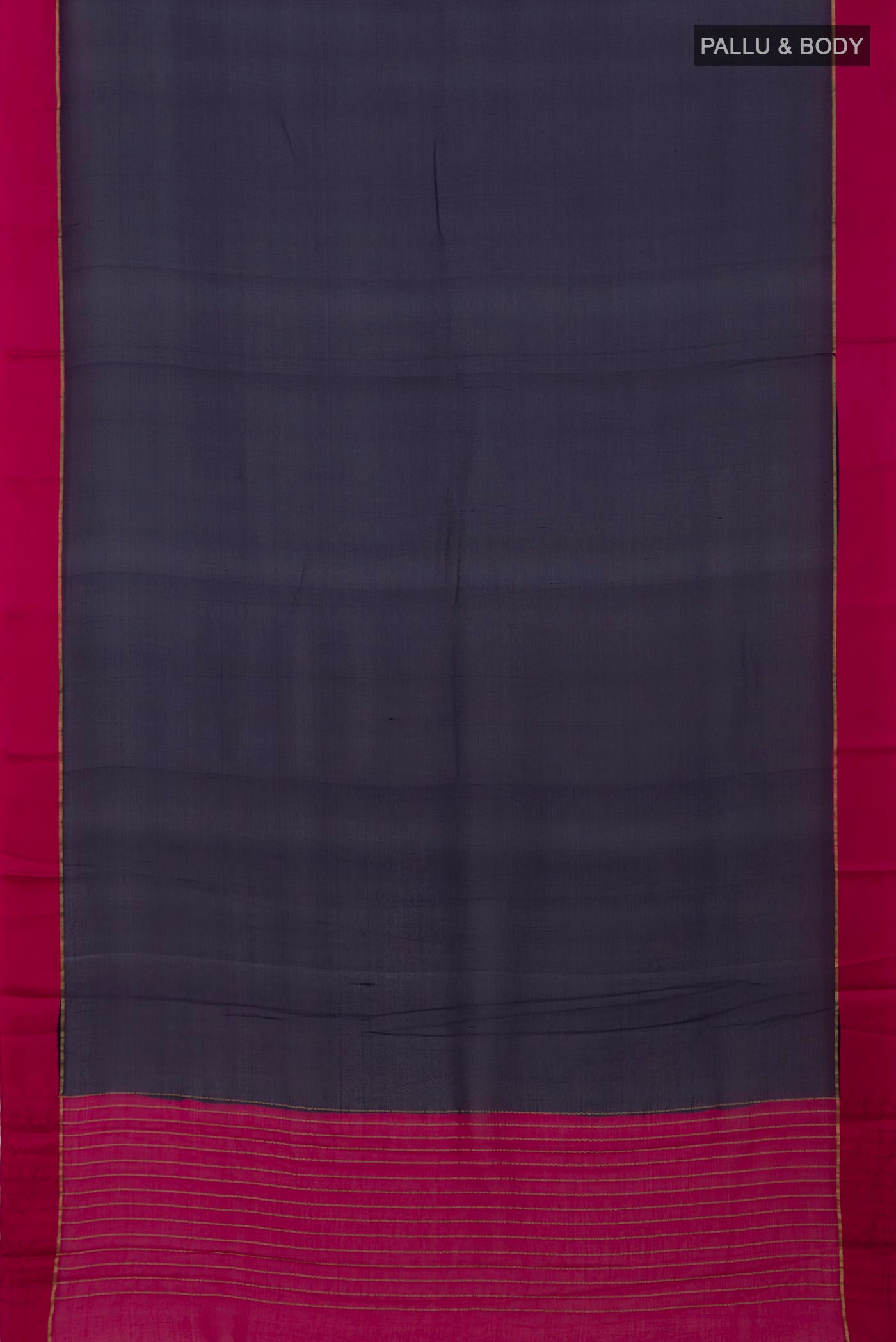 Flat view of Navy Blue Mysore Chiffon Saree with Plain Body and Plain Border. 