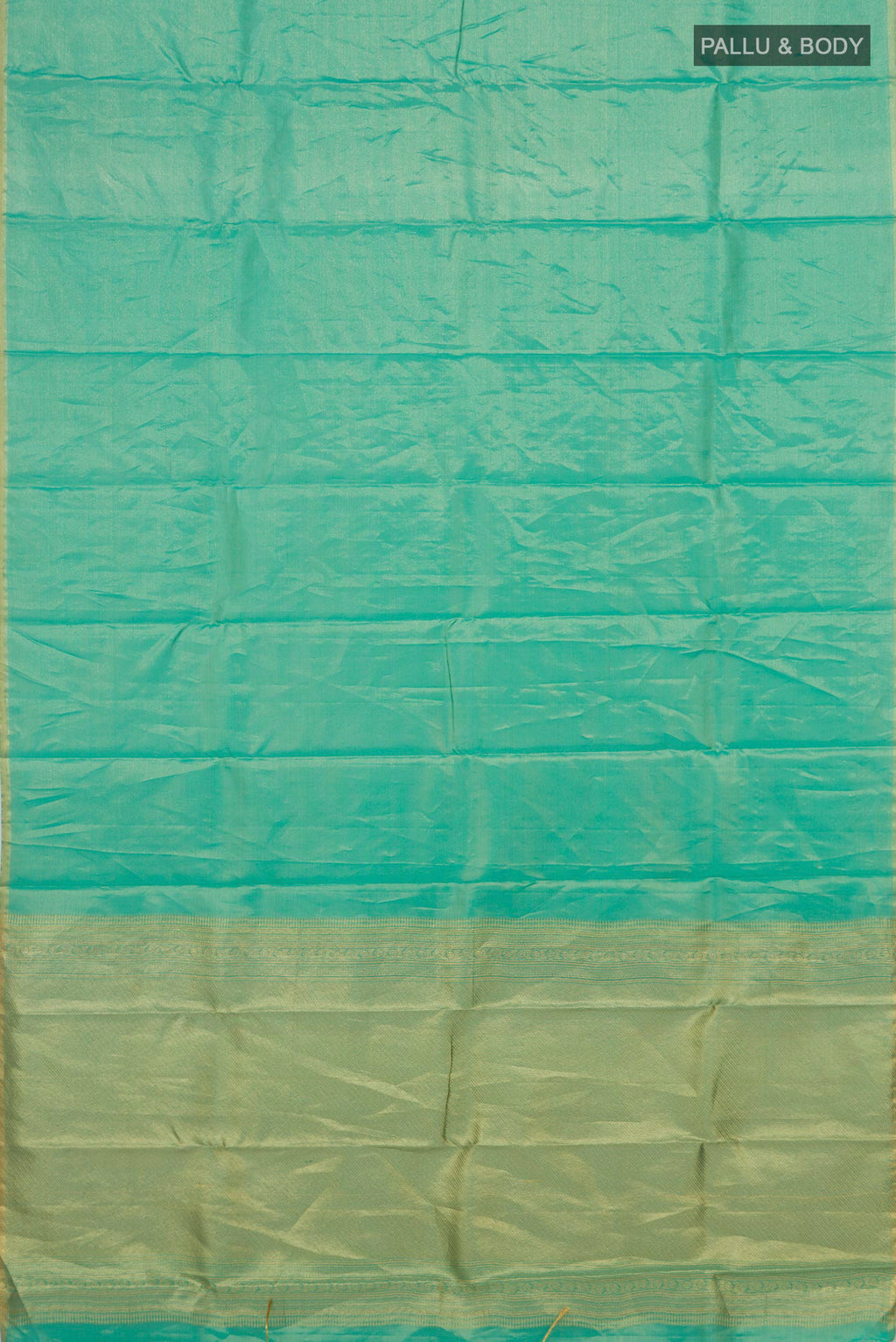 Flat view of Sea Green Soft Silk Saree with Plain Body and Zari Border. 