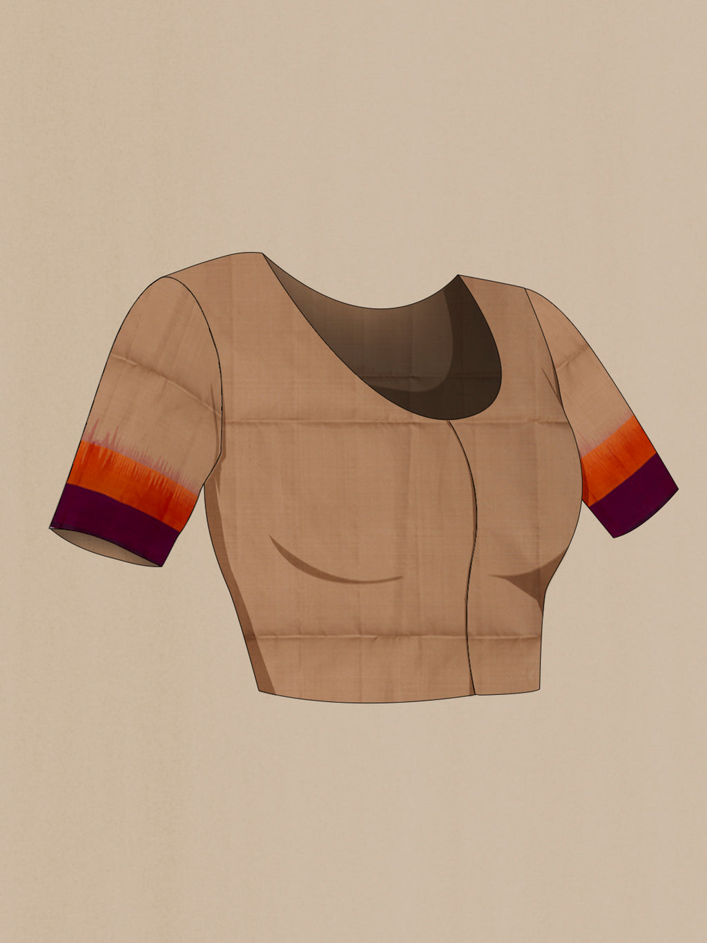 Close up image of the blouse of Brown Soft Silk Saree with Thread Butta on the body and Plain Border. 