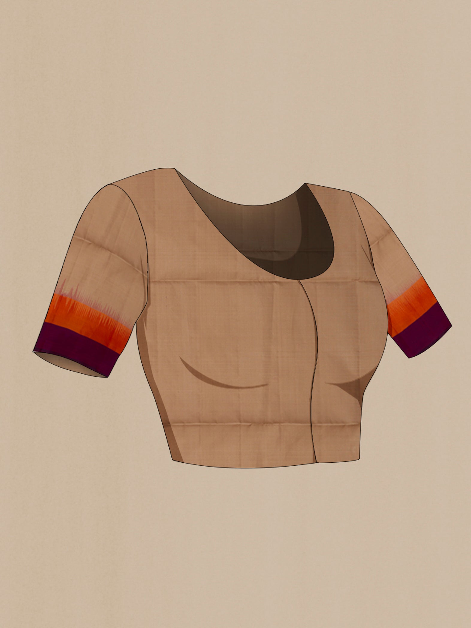Close up image of the blouse of Brown Soft Silk Saree with Thread Butta on the body and Plain Border. 