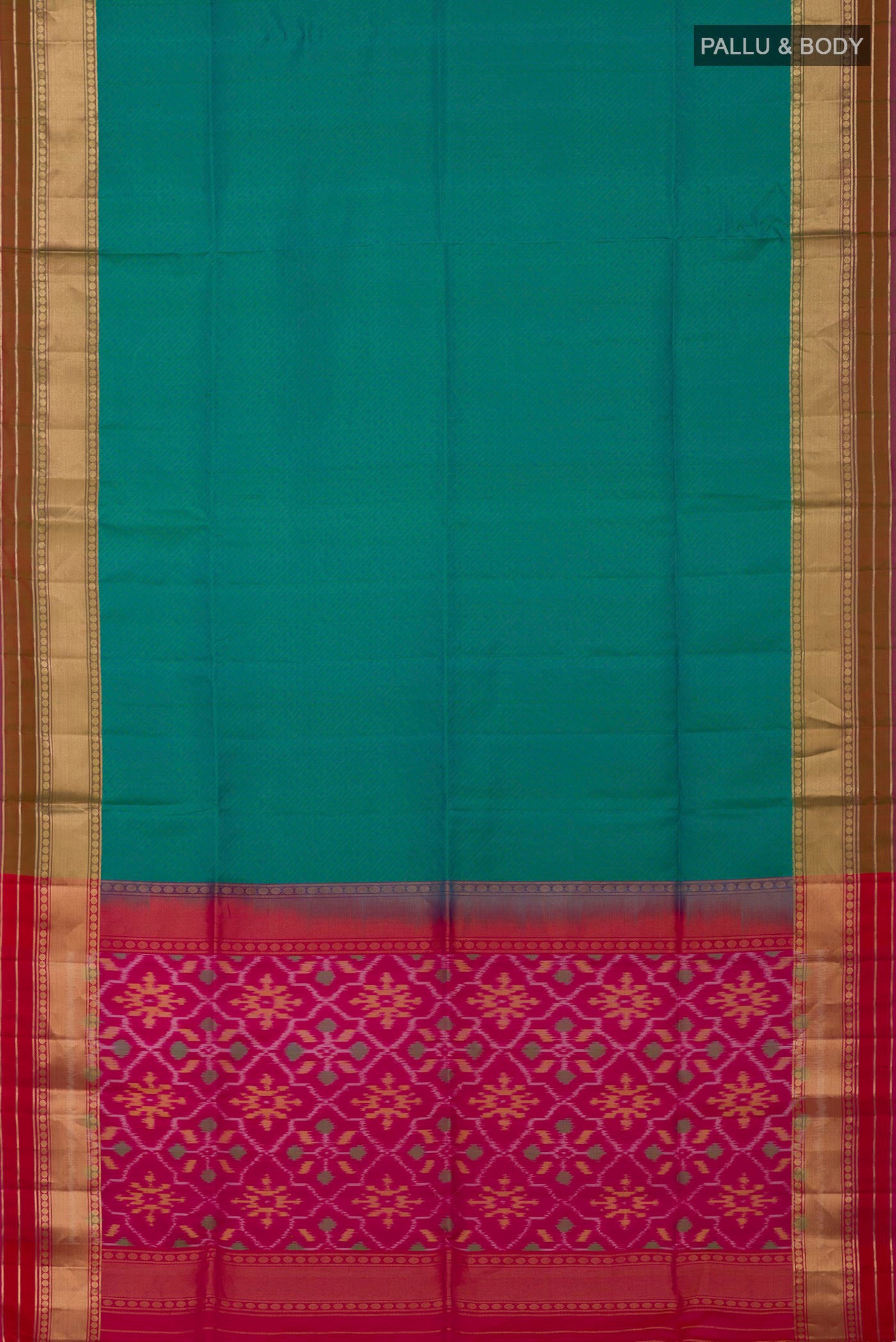 Flat view of Green Soft Silk Saree with Jacquard design on the body and Zari Border. 