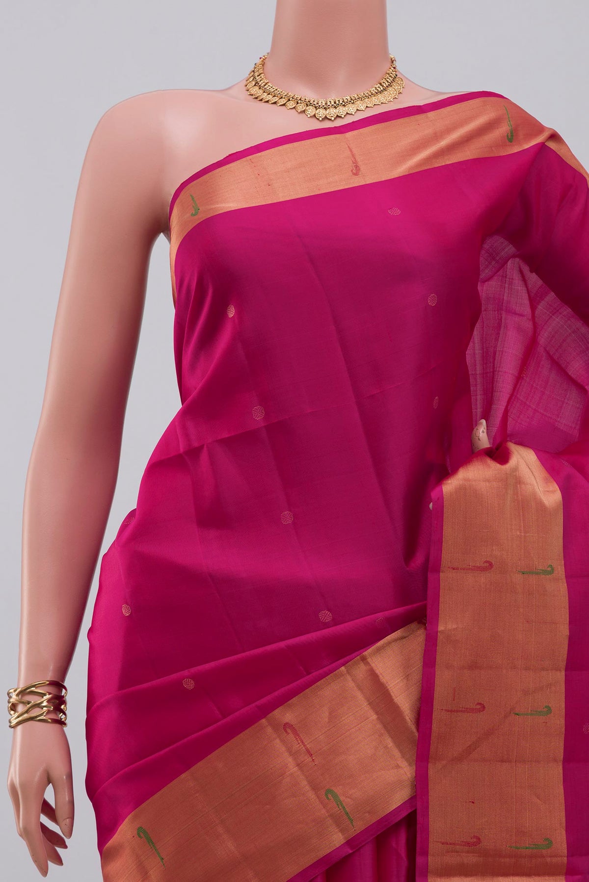 Border image of Pink Soft Silk Saree with Zari Butta on the body and Zari Border. 