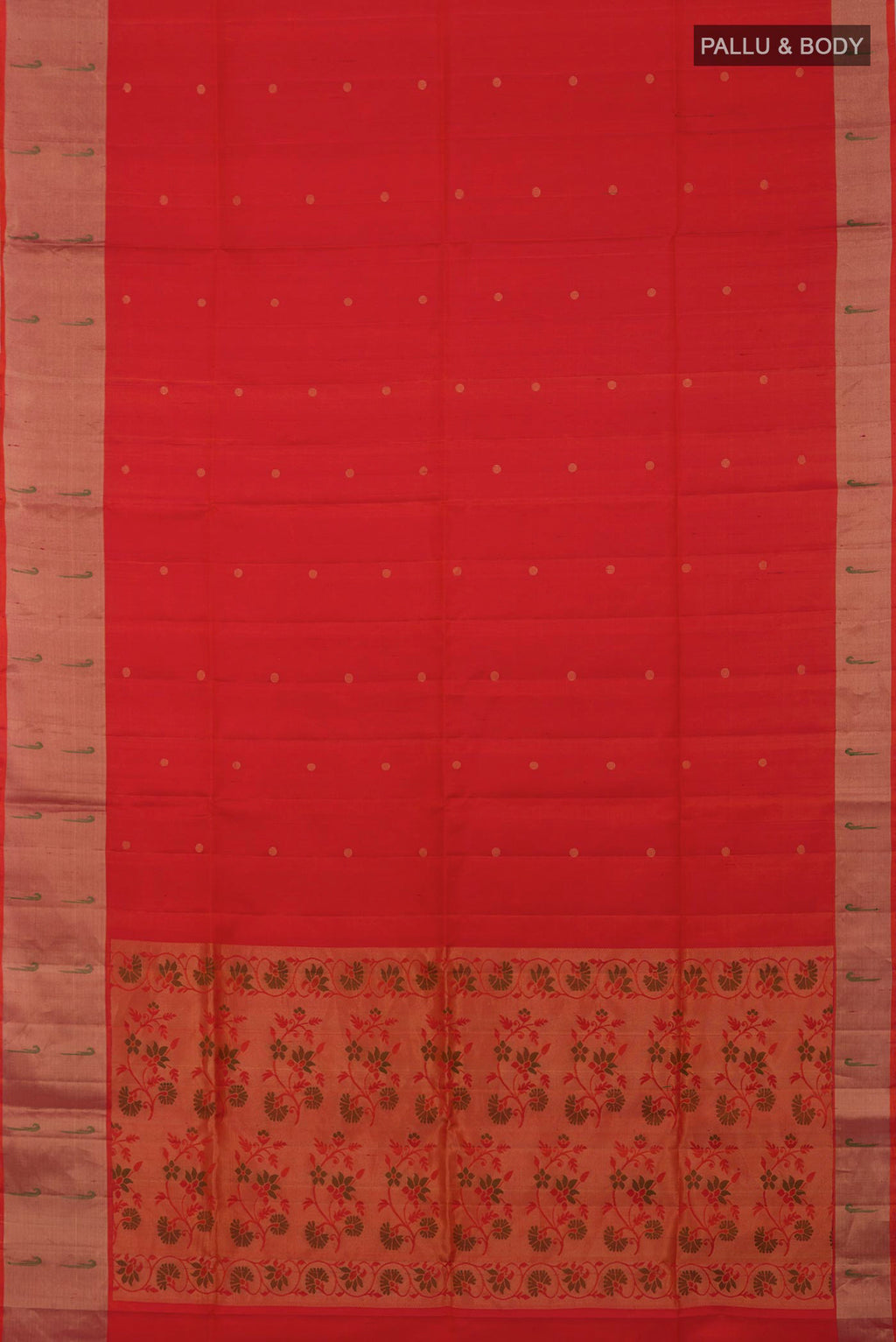 Flat view of Orange Soft Silk Saree with Fancy on the body and Fancy Border. 