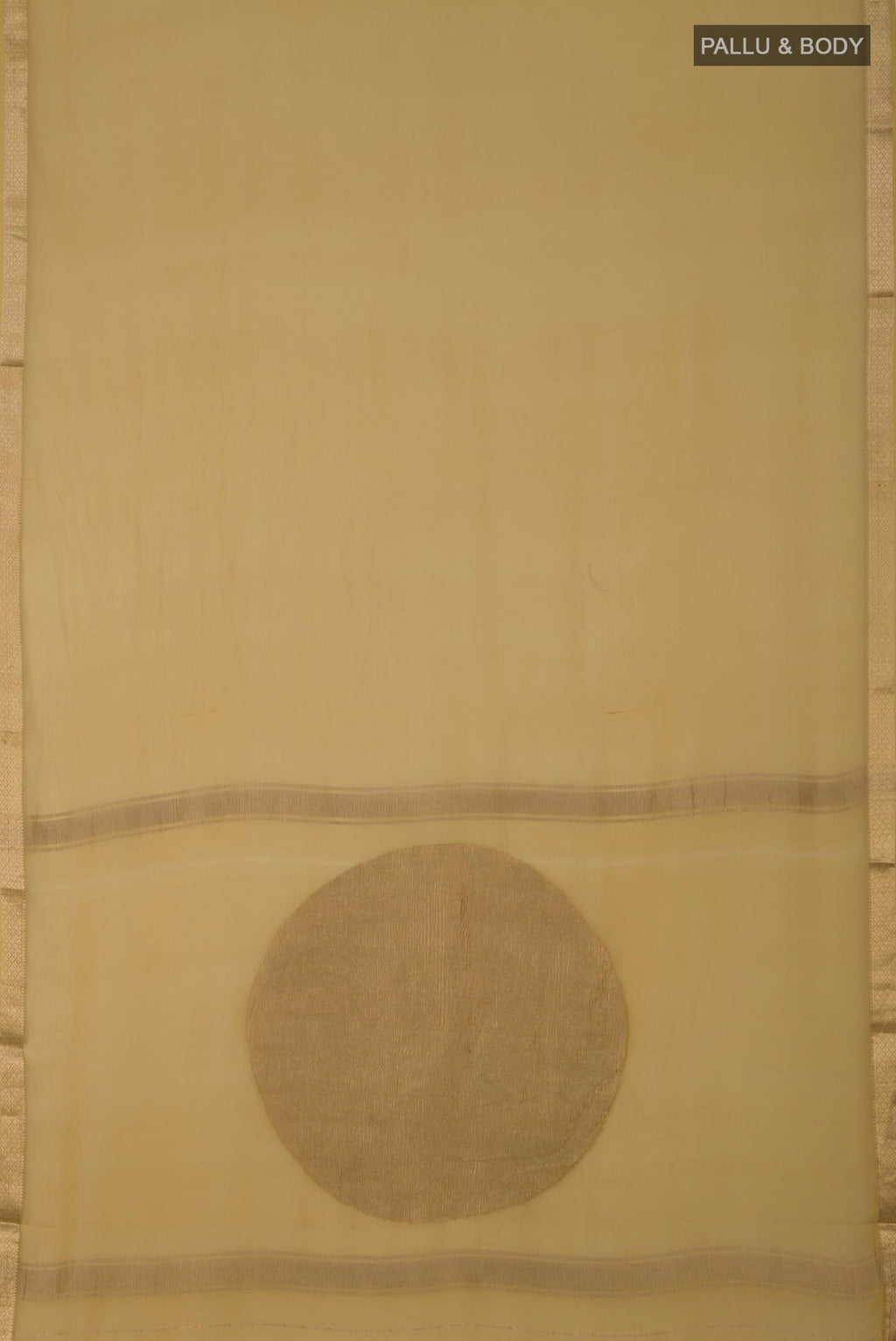 Flat view of Sandal Mysore Georgette Saree with Plain Body and Zari Border. 