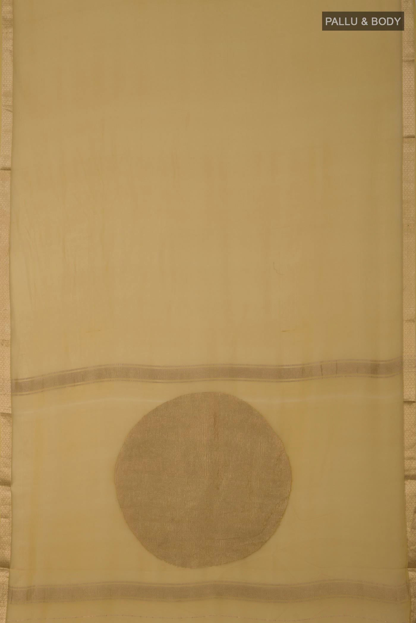 Flat view of Sandal Mysore Georgette Saree with Plain Body and Zari Border. 