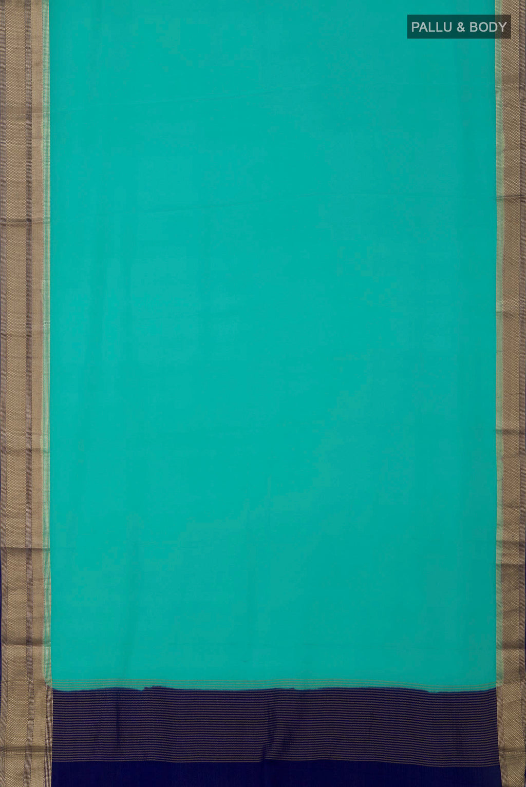 Flat view of Sky Blue Crepe Saree with Plain Body and Zari Border. 