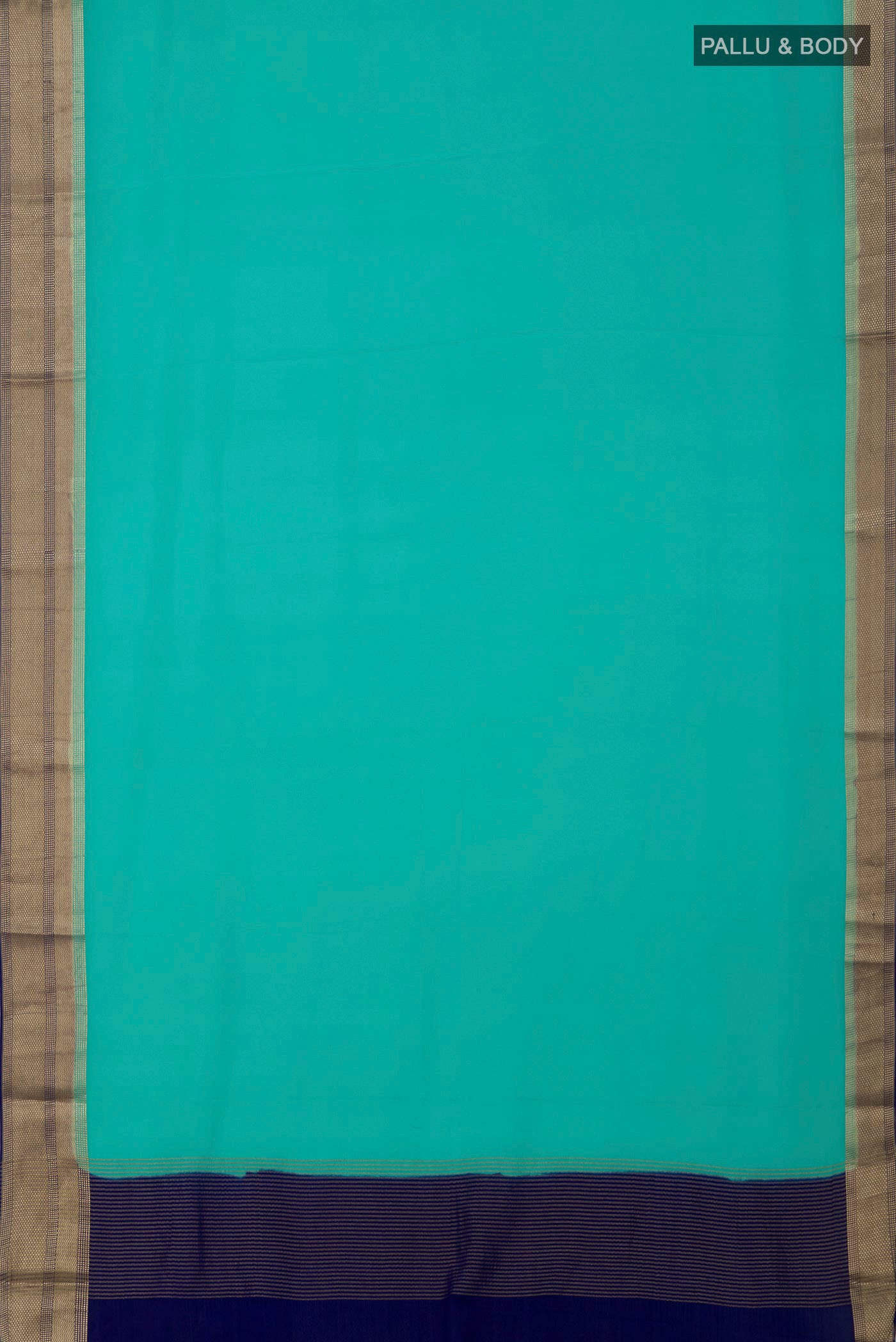 Flat view of Sky Blue Crepe Saree with Plain Body and Zari Border. 