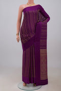 Purple Mysore Crepe Saree with Stripes on the body and Plain Border.  displayed on a mannequin