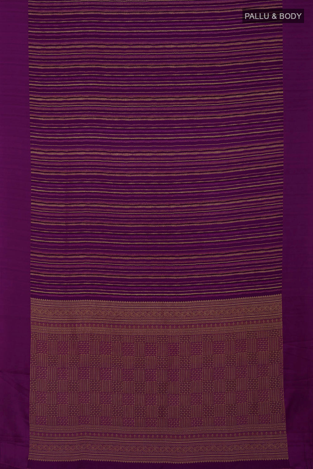 Flat view of Purple Mysore Crepe Saree with Stripes on the body and Plain Border. 