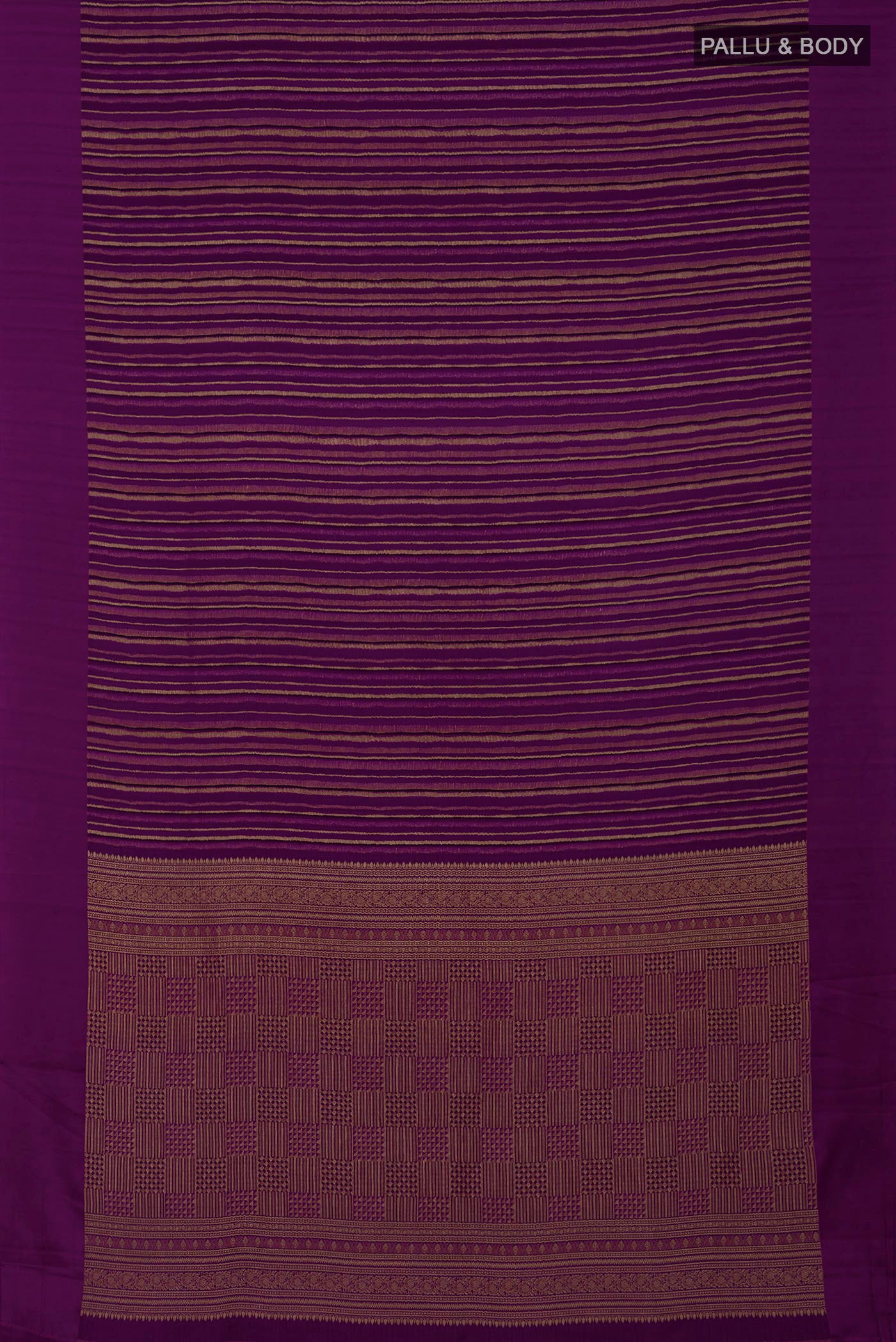 Flat view of Purple Mysore Crepe Saree with Stripes on the body and Plain Border. 