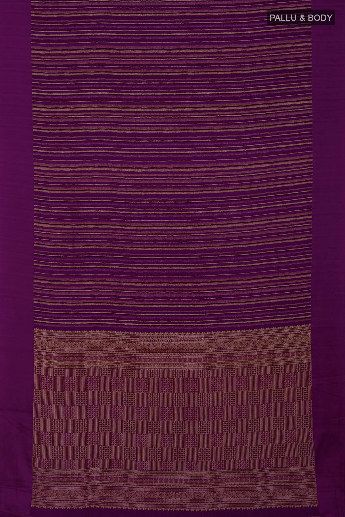 Flat view of Purple Mysore Crepe Saree with Stripes on the body and Plain Border. 