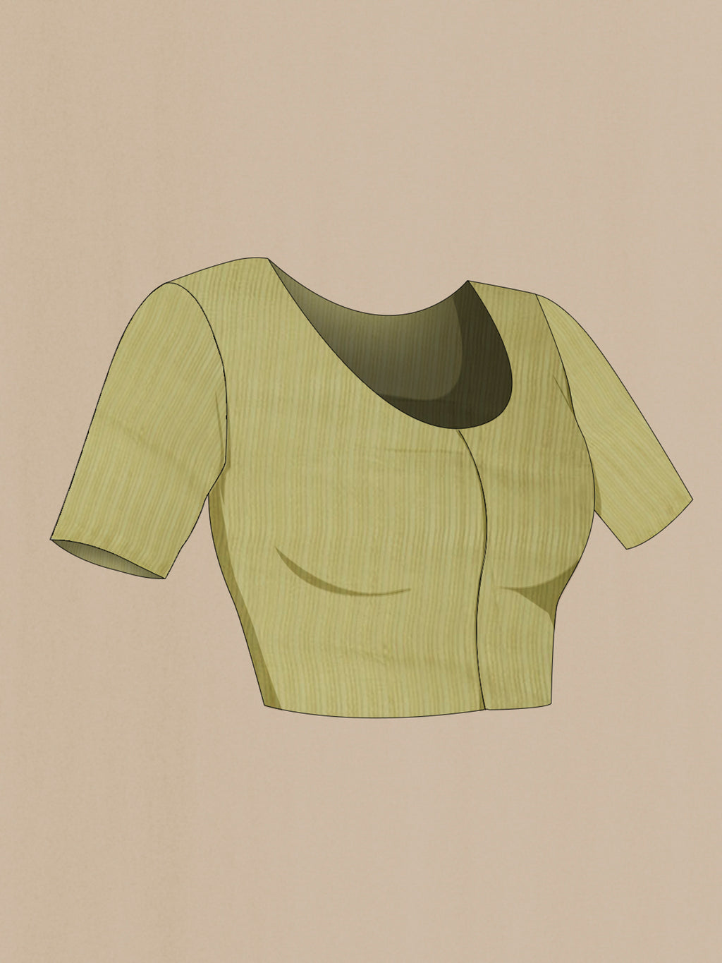 Close up image of the blouse of Light Green Mysore Chiffon Saree with Plain Body and Zari Border. 