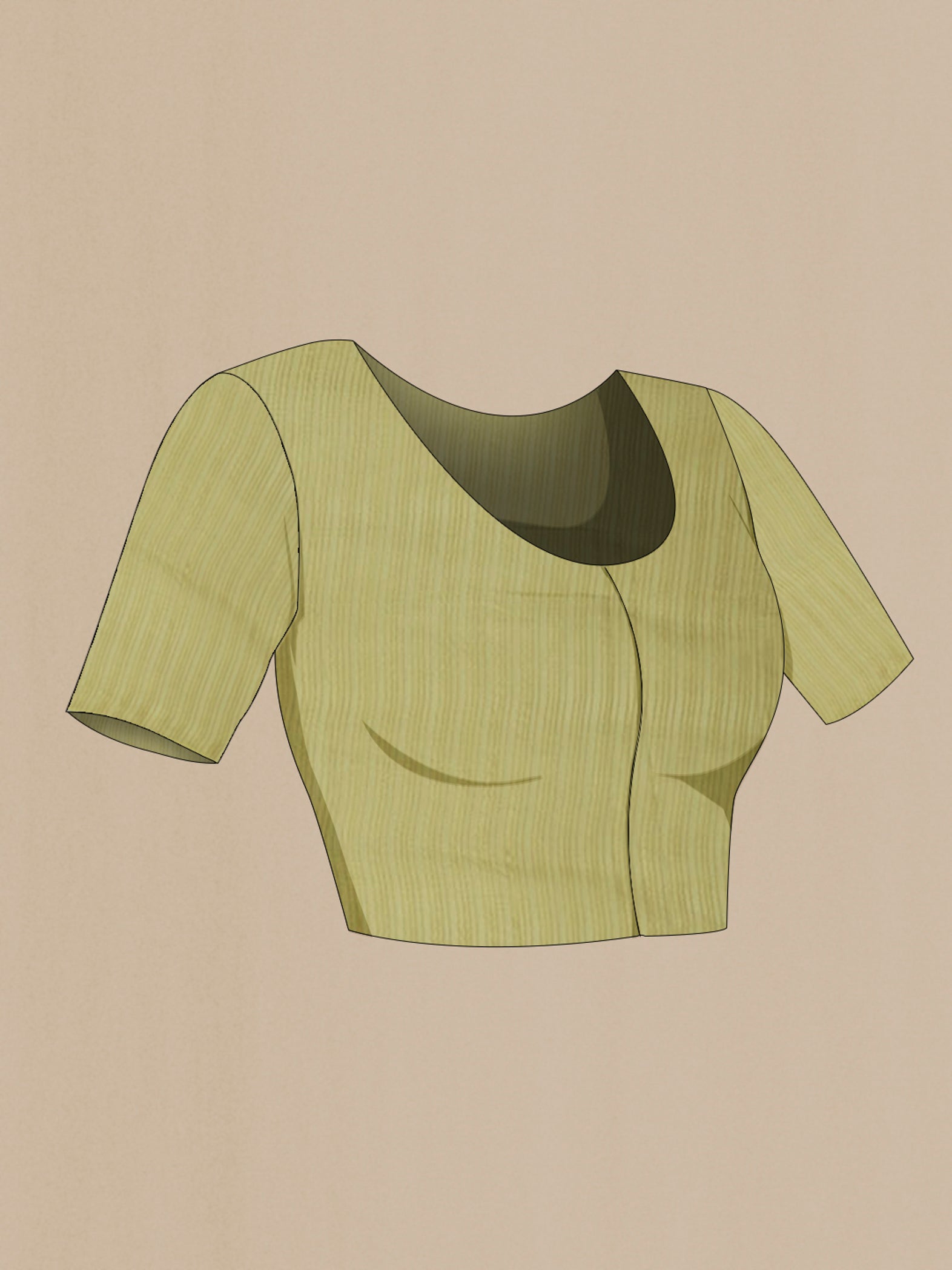 Close up image of the blouse of Light Green Mysore Chiffon Saree with Plain Body and Zari Border. 