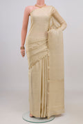 Cream Mysore Crepe Saree with Zari Brocade on the body and Thin Zari Line.  displayed on a mannequin