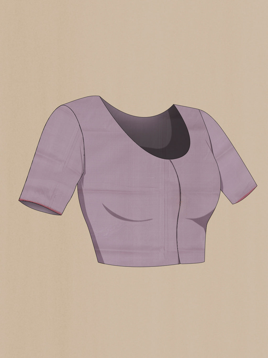 Close up image of the blouse of Pure Silk Lavender Banarasi Saree with Zari Brocade on the body and Zari Border. 