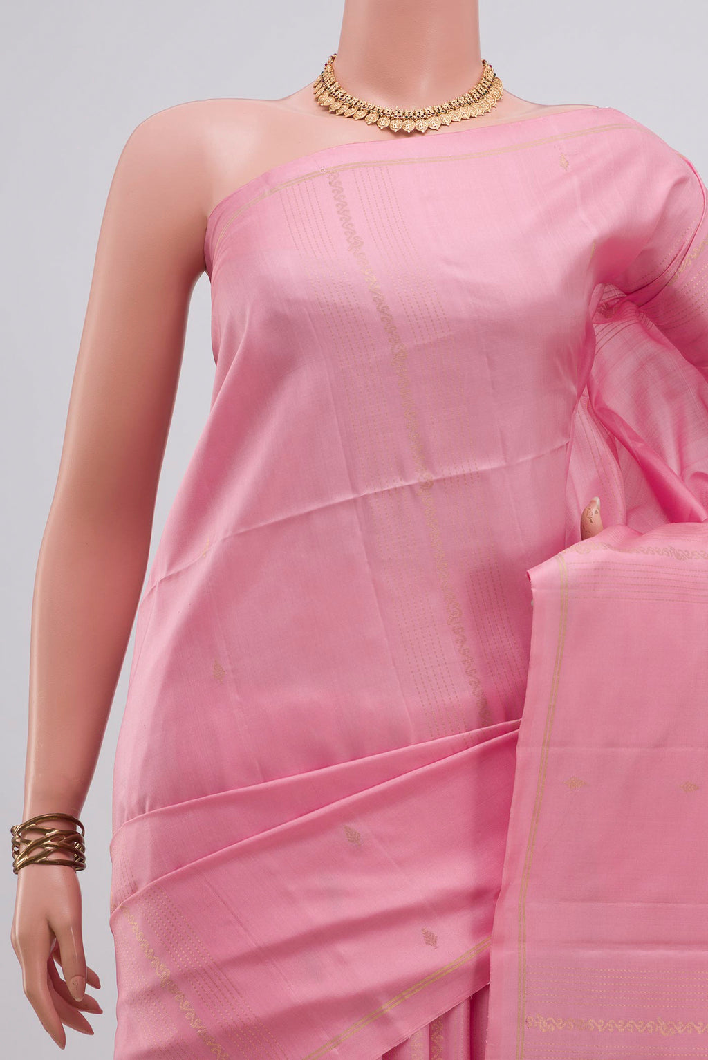 Border image of Pure Silk Pink Soft Saree with Fancy on the body and Thin Zari Line. 