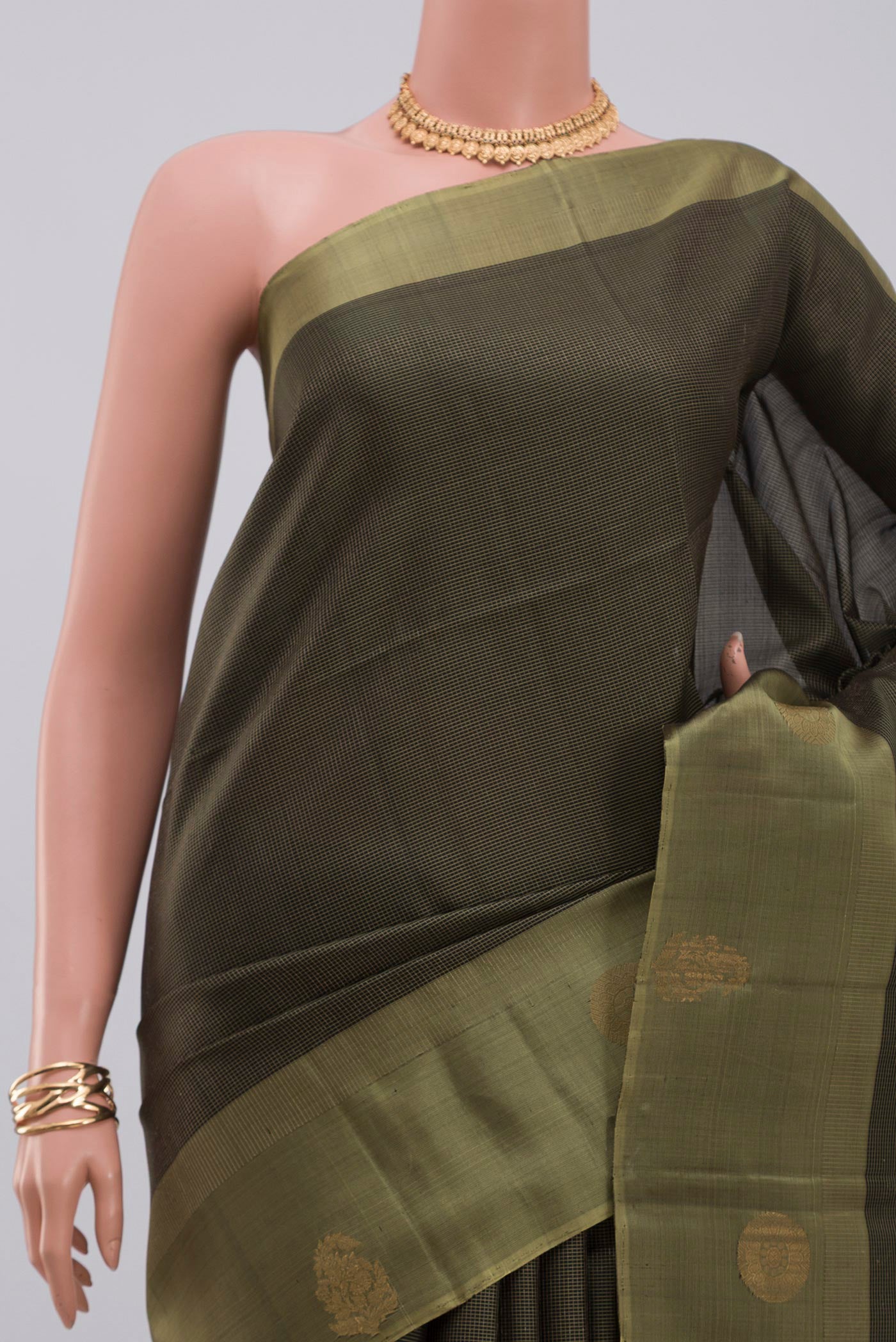 Border image of Black Soft Silk Saree with Checked design on the body and Fancy Border. 