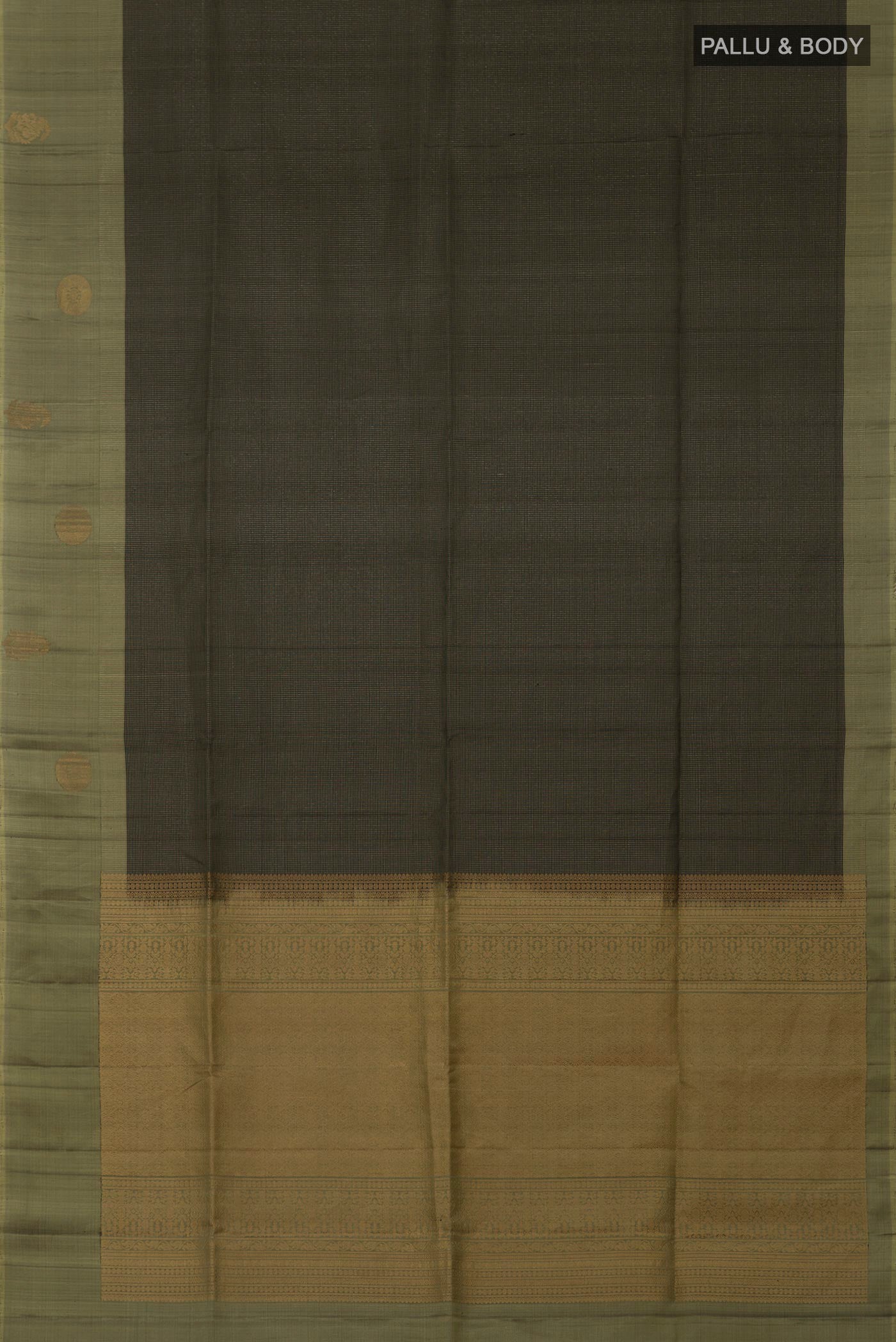Flat view of Black Soft Silk Saree with Checked design on the body and Fancy Border. 