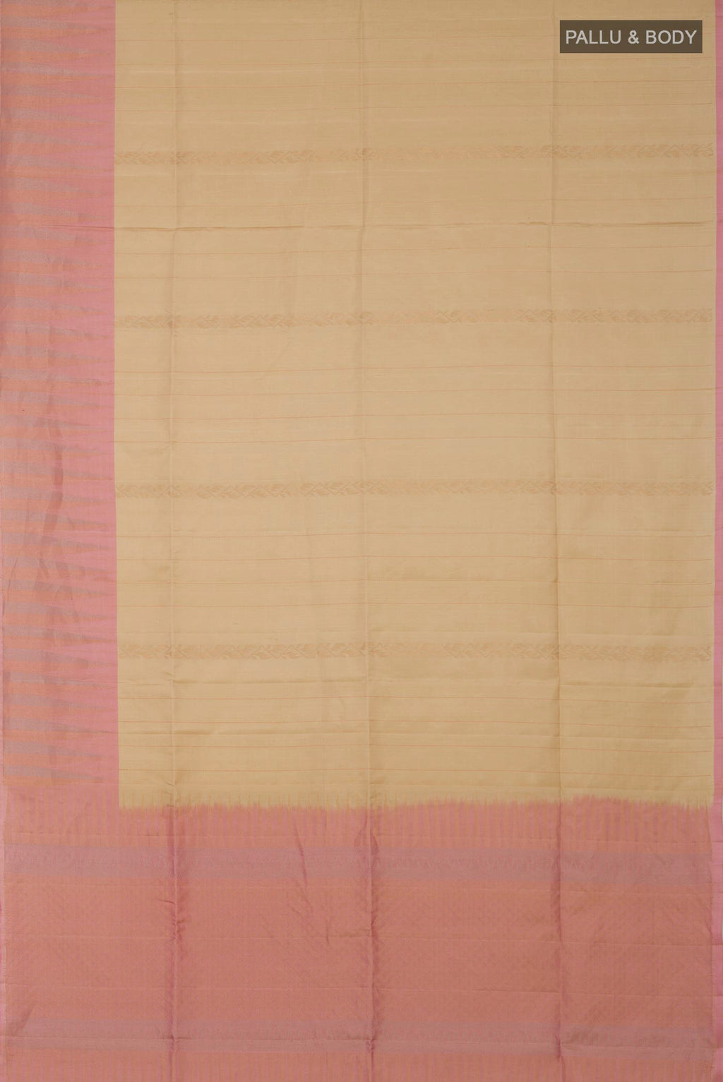 Flat view of Cream Soft Silk Saree with Fancy on the body and Fancy Border. 