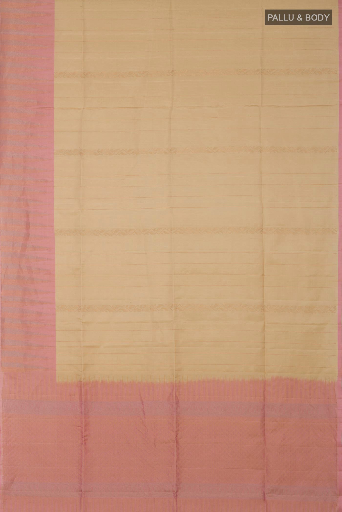Flat view of Cream Soft Silk Saree with Fancy on the body and Fancy Border. 