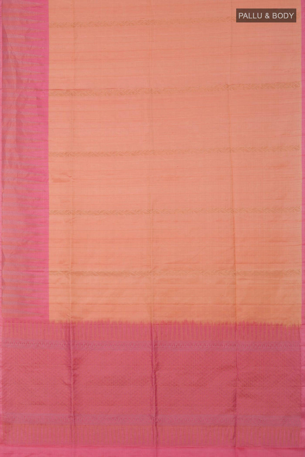 Flat view of Peach Soft Silk Saree with Fancy on the body and Fancy Border. 